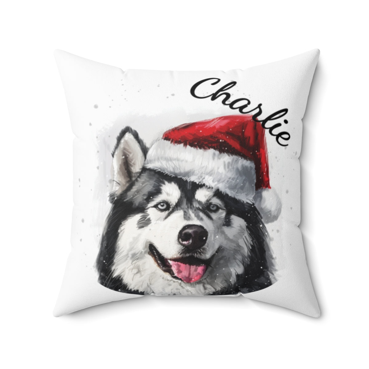 Christmas dog Cushions_Alaskan-Malamute-2 Personalised Dog Christmas Spun Polyester Square Throw Cushion with Insert