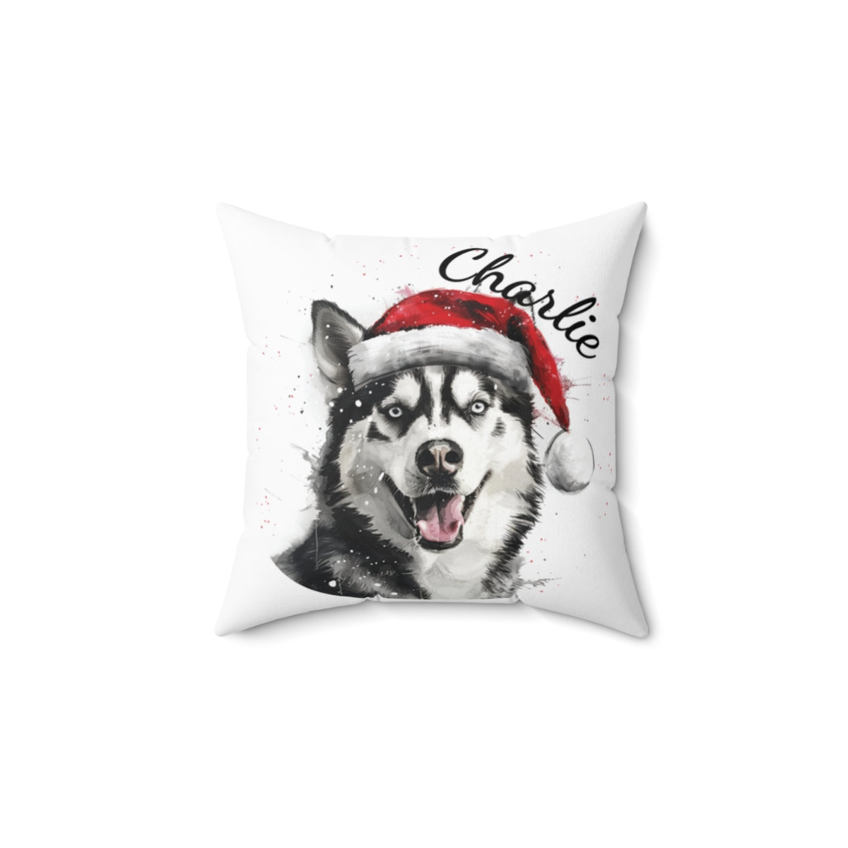 Christmas dog Cushions_Siberian-Husky-1 Personalised Dog Christmas Spun Polyester Square Throw Cushion with Insert
