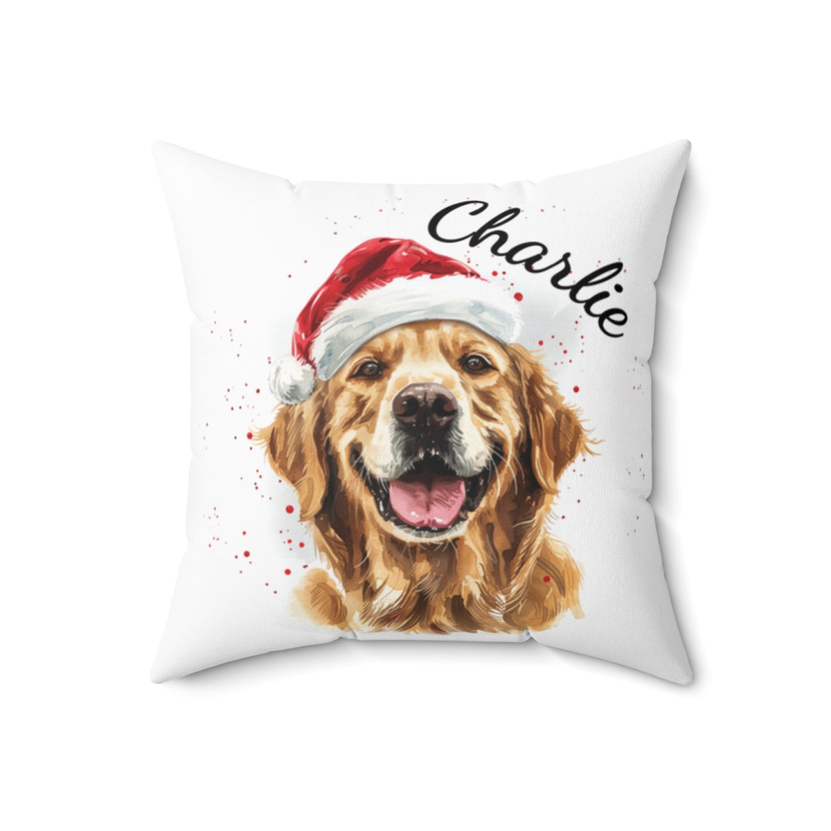 Christmas dog Cushions_Golden-Retreiver-1 Personalised Dog Christmas Spun Polyester Square Throw Cushion with Insert