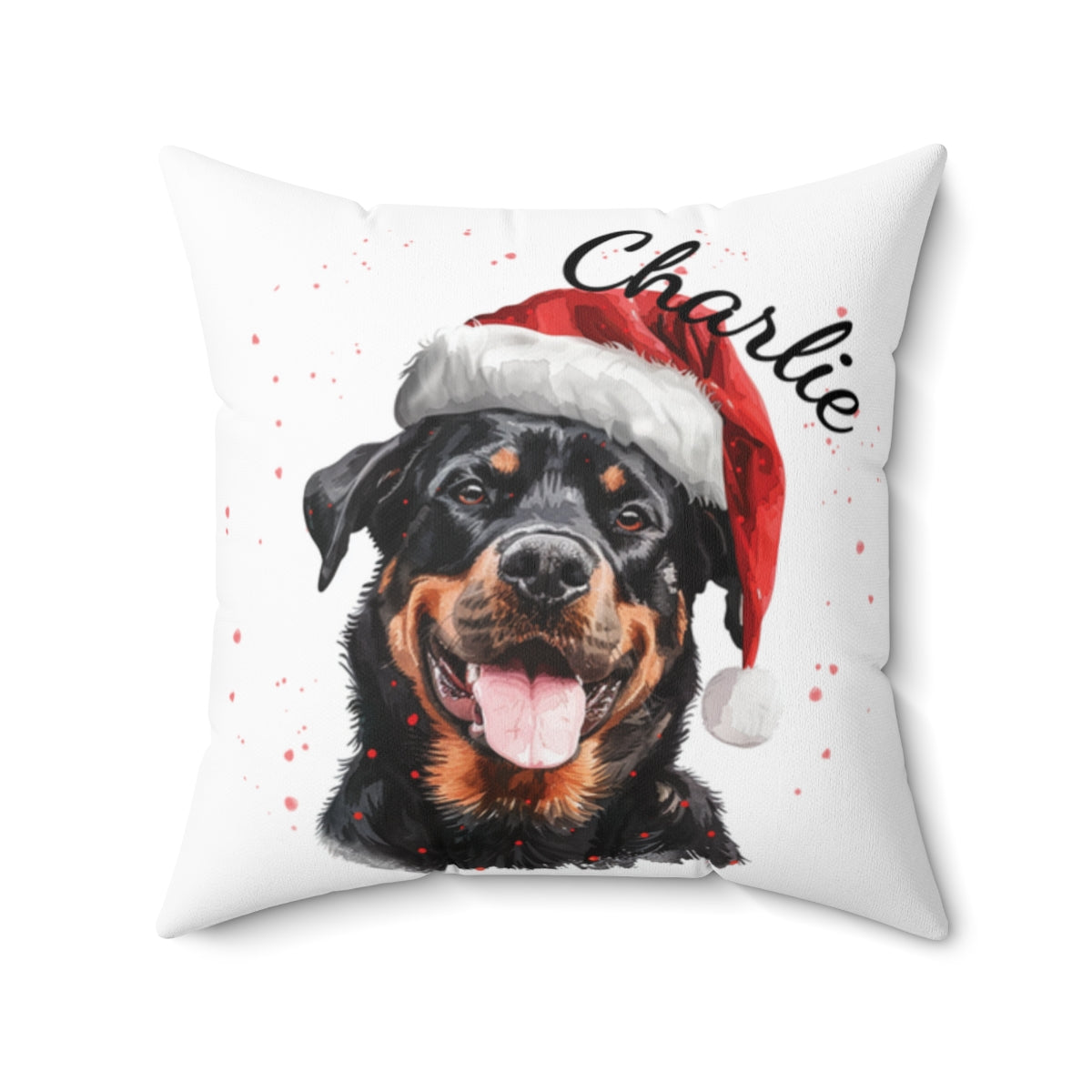 Christmas dog Cushions_Rottweiler-2 Personalised Dog Christmas Spun Polyester Square Throw Cushion with Insert