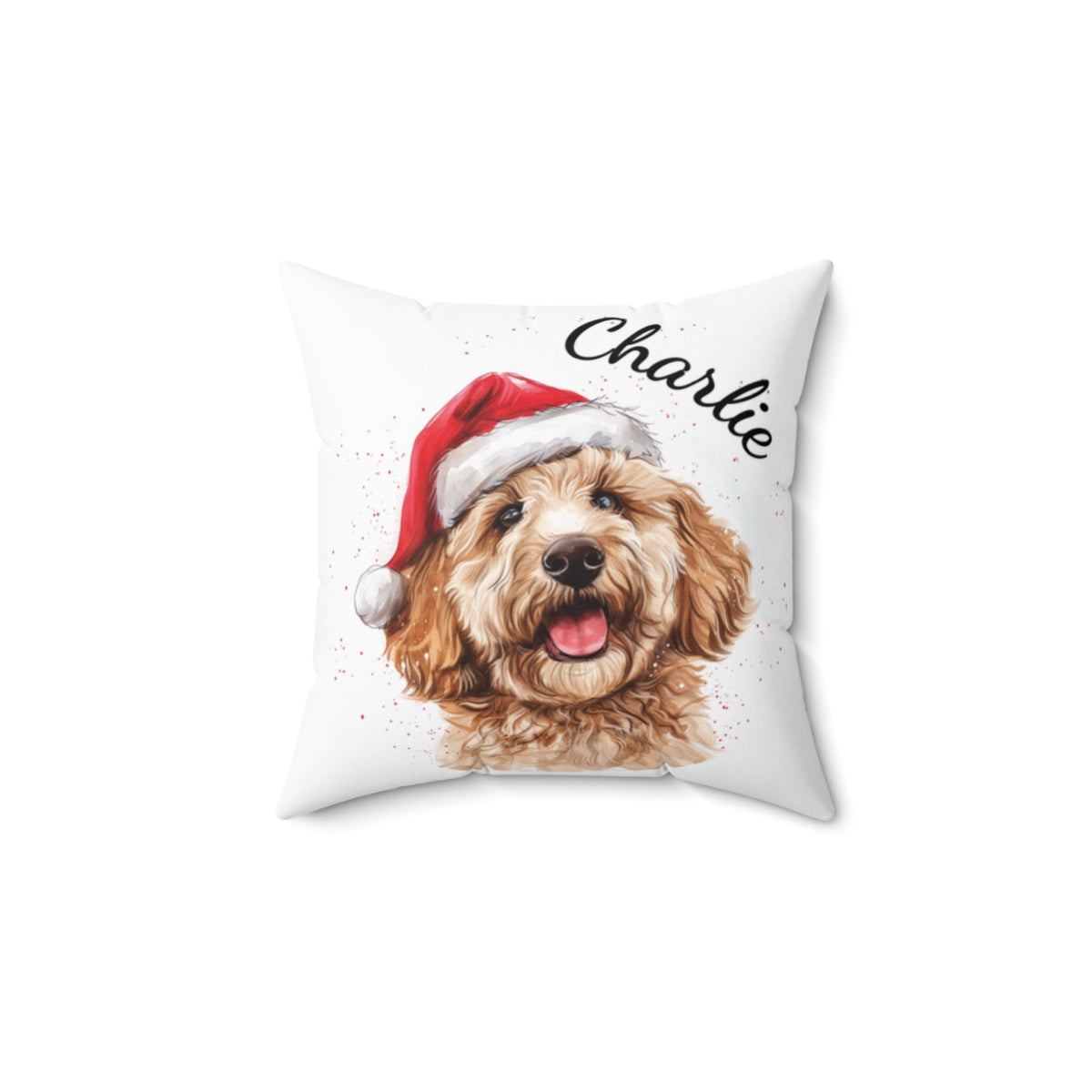 Christmas dog Cushions_Goldendoodle-1 Personalised Dog Christmas Spun Polyester Square Throw Cushion with Insert