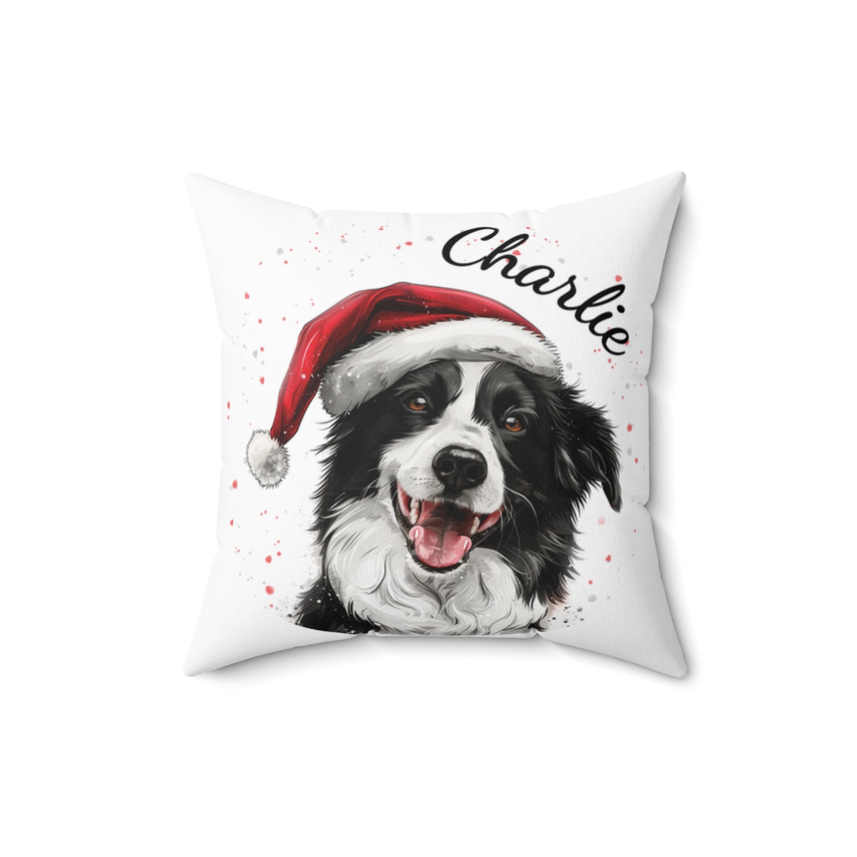 Christmas dog Cushions_Border-Collie-2 Personalised Dog Christmas Spun Polyester Square Throw Cushion with Insert