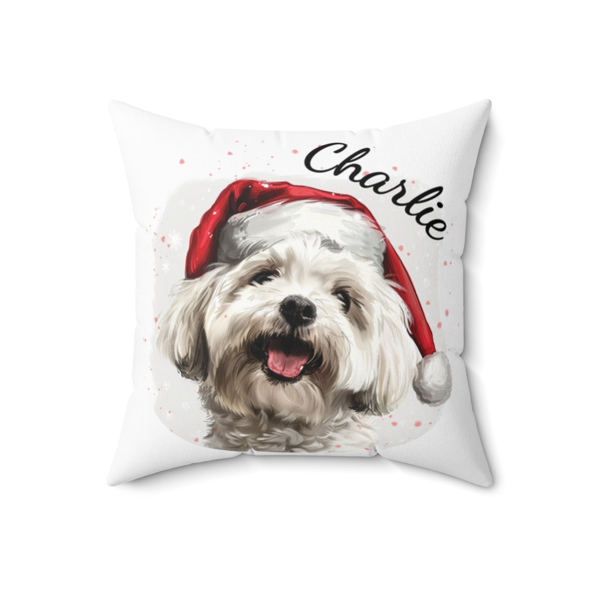 Christmas dog Cushions_Maltese-1 Personalised Dog Christmas Spun Polyester Square Throw Cushion with Insert