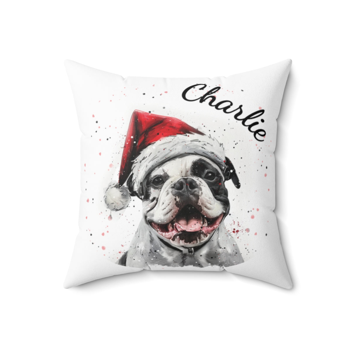 Christmas dog Cushions_American-Bulldogdog-2 Personalised Dog Christmas Spun Polyester Square Throw Cushion with Insert