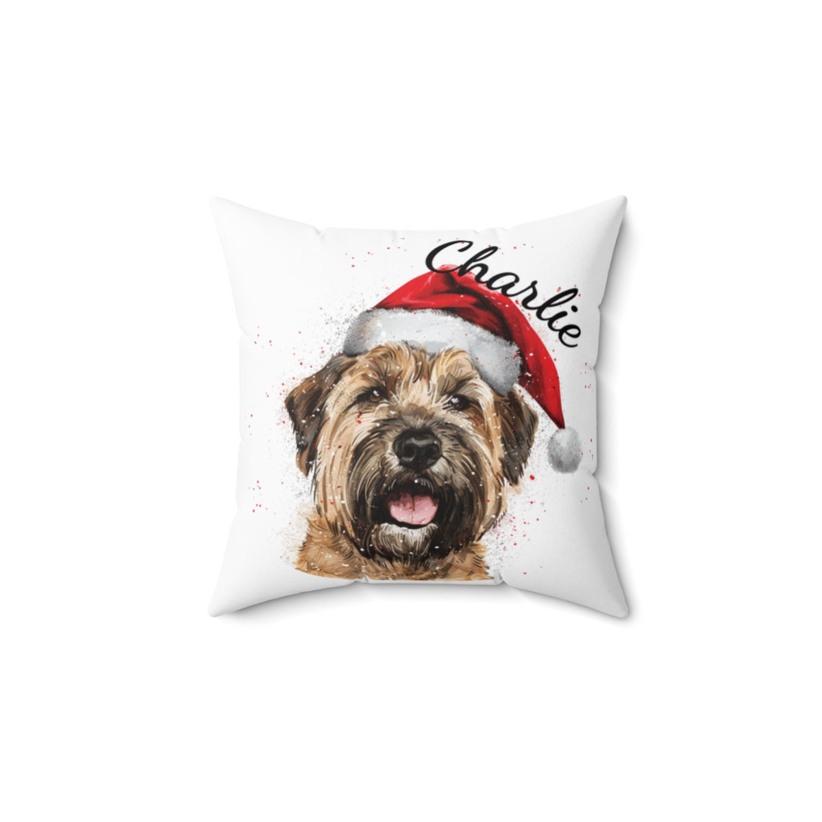 Christmas dog Cushions_Wheaten-Terrier-1 Personalised Dog Christmas Spun Polyester Square Throw Cushion with Insert - Maltese