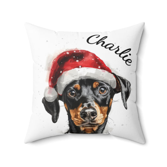 Christmas dog Cushions_German-Pinscher-1 Personalised Dog Christmas Spun Polyester Square Throw Cushion with Insert