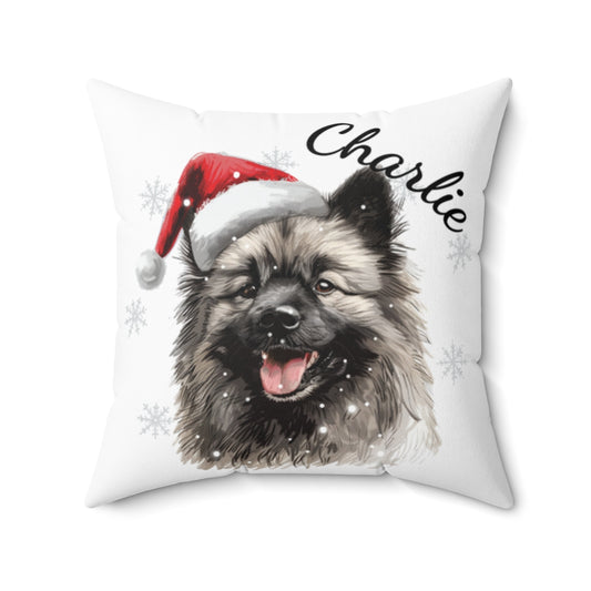 Christmas dog Cushions_Keeshond-1 Personalised Dog Christmas Spun Polyester Square Throw Cushion with Insert