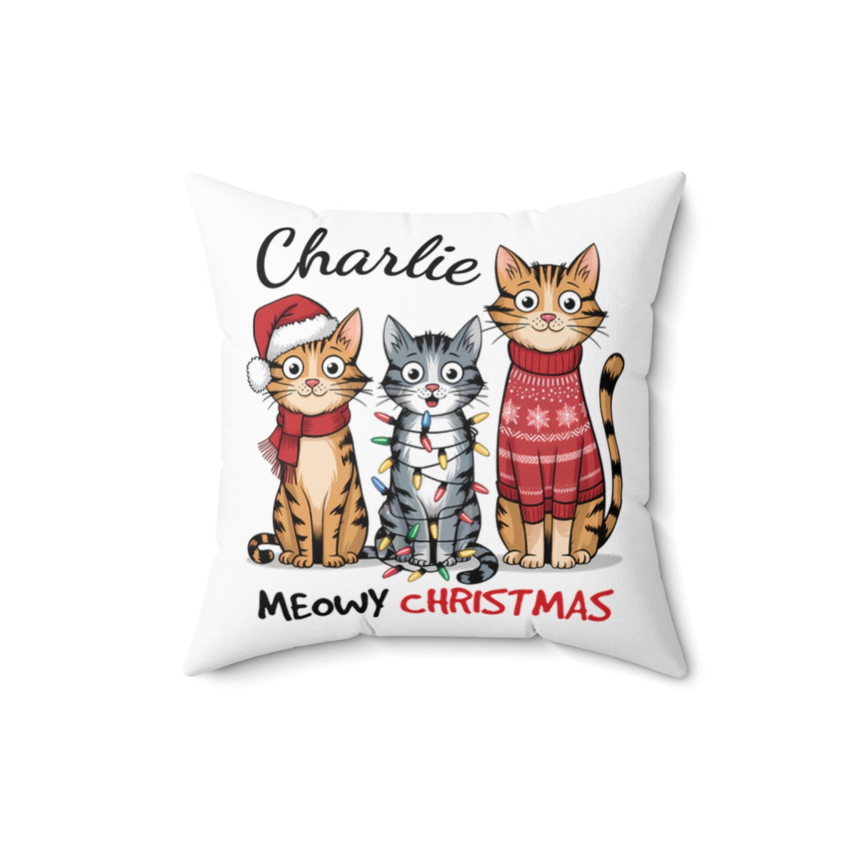 Christmas Cat Cushion Meowy Christmas Personalised Christmas Spun Polyester Square Throw Cushion