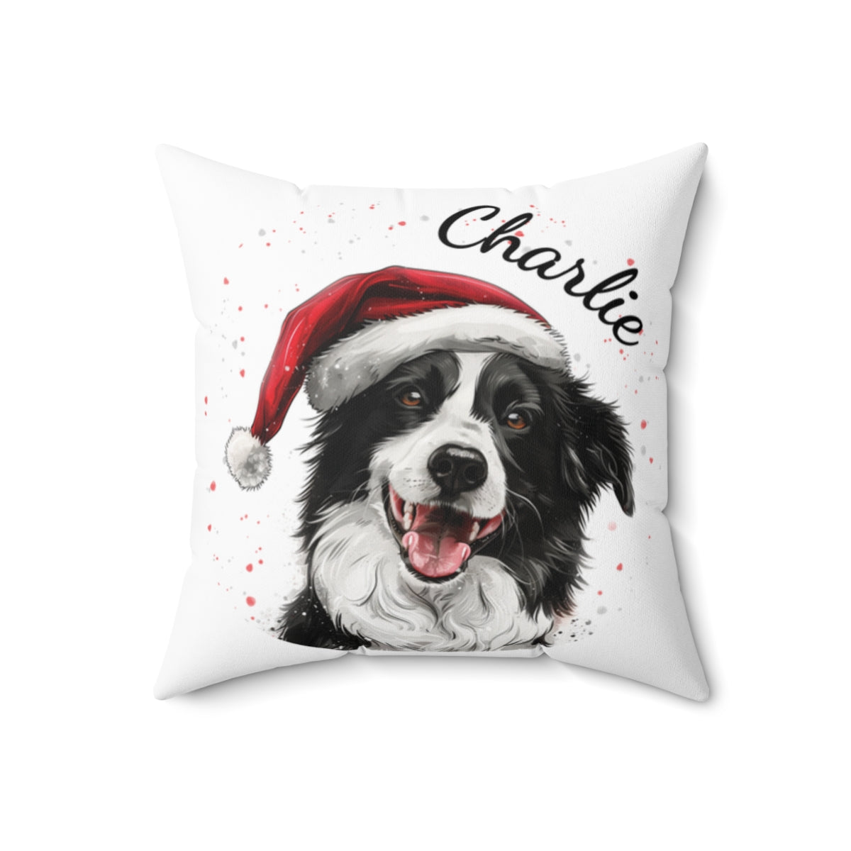 Christmas dog Cushions_Border-Collie-2 Personalised Dog Christmas Spun Polyester Square Throw Cushion with Insert