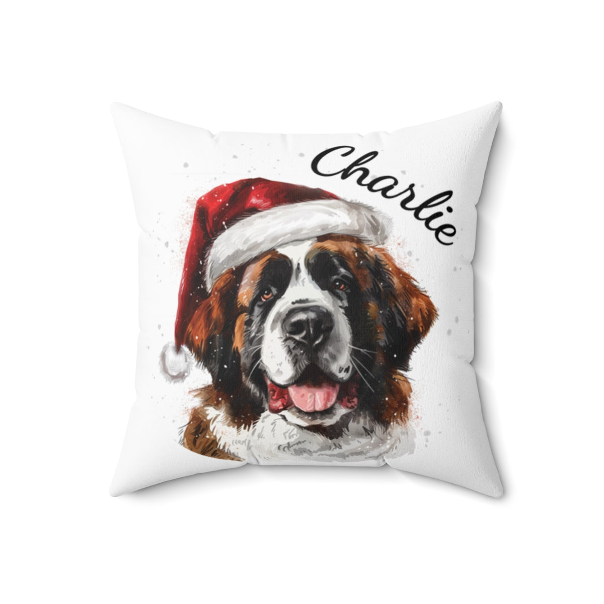 Christmas dog Cushions_Saint-Bernard-2 Personalised Dog Christmas Spun Polyester Square Throw Cushion with Insert