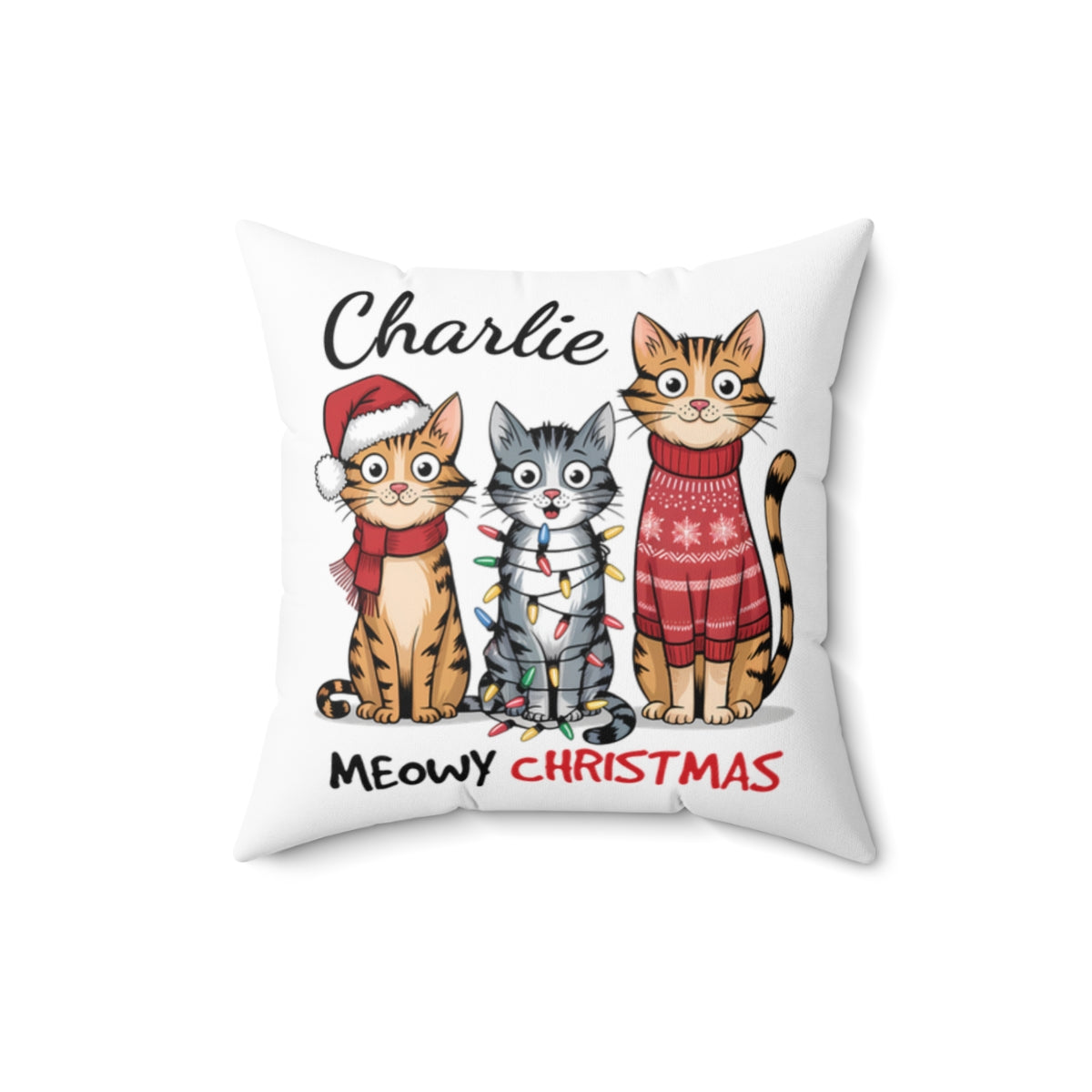 Christmas Cat Cushion Meowy Christmas Personalised Christmas Spun Polyester Square Throw Cushion