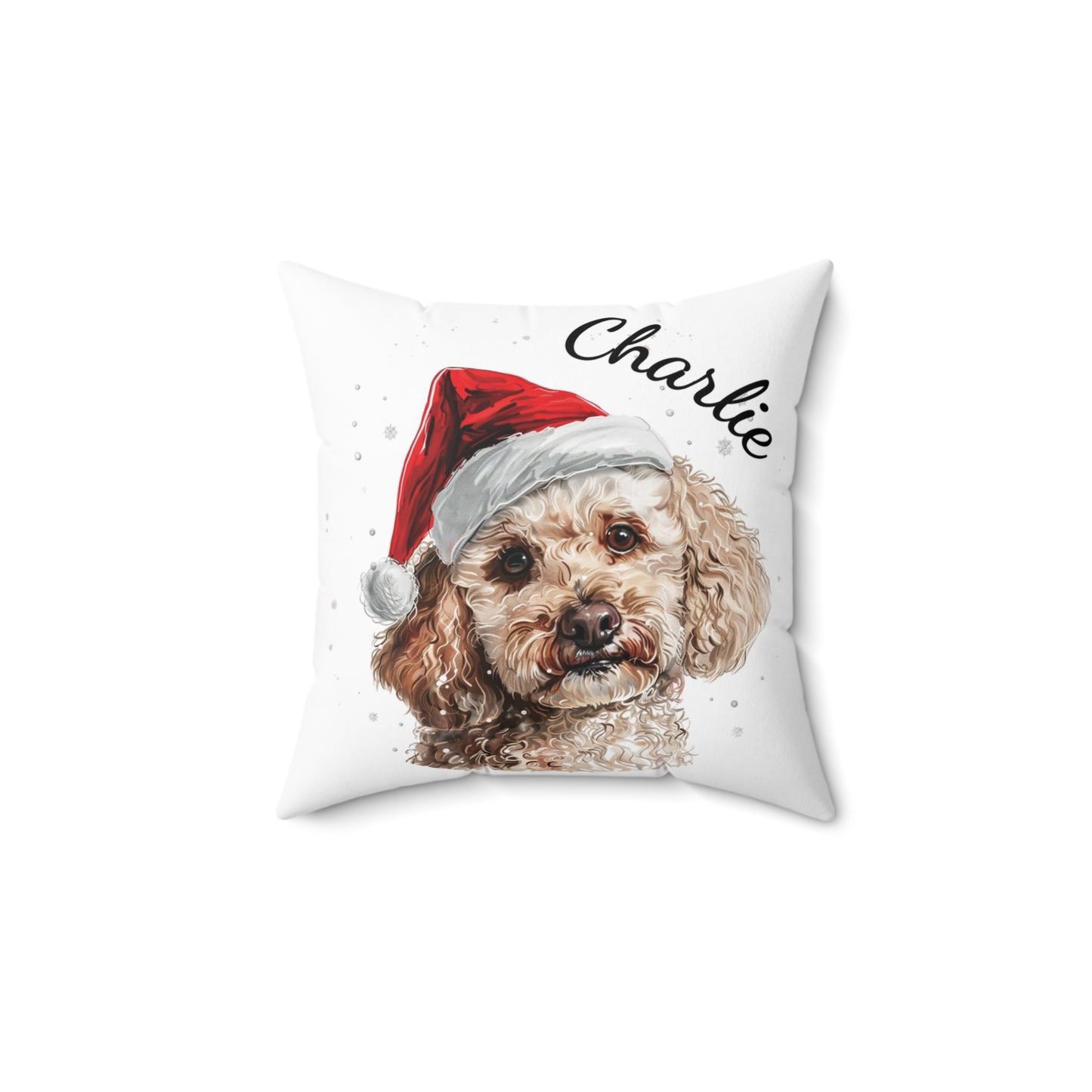 Personalised Dog Christmas Cushion, Poodle Pillow with Santa Hat, Custom Pet Portrait Pillow, Holiday Home Decor