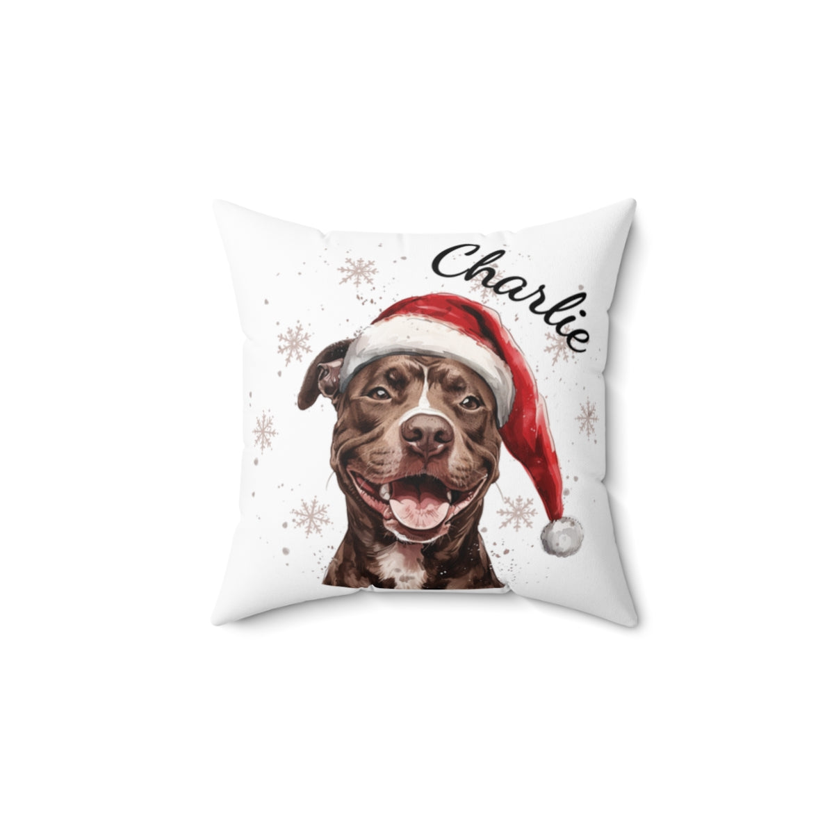 Christmas dog Cushions_Pitbull-1 Personalised Dog Christmas Spun Polyester Square Throw Cushion with Insert