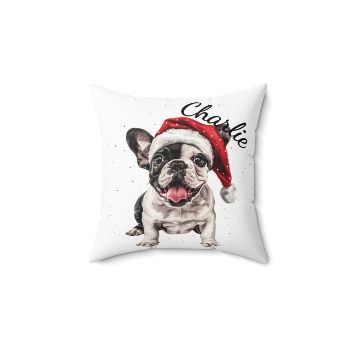 Christmas dog Cushions_French-Bulldog-4 Personalised Dog Christmas Spun Polyester Square Throw Cushion with Insert