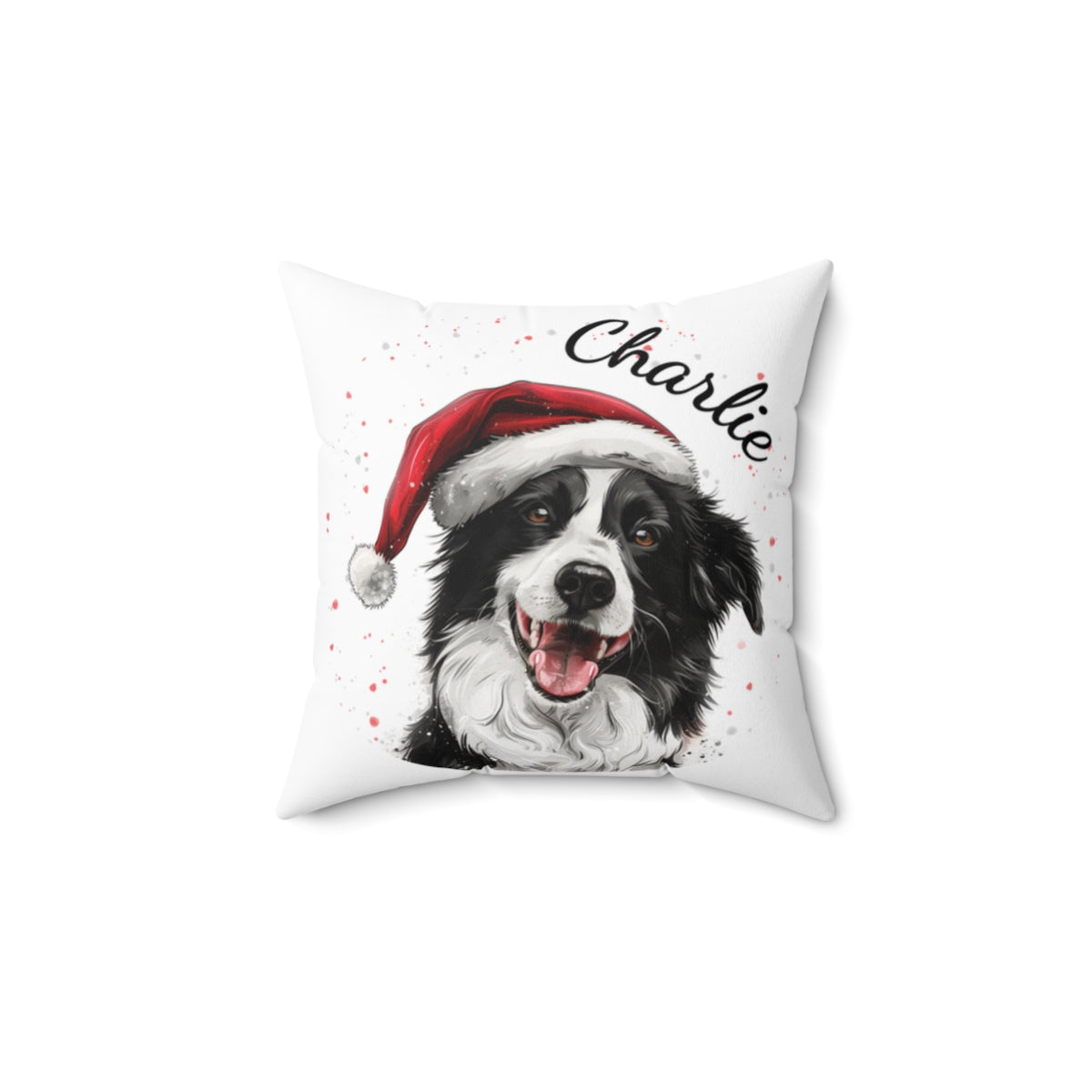 Christmas dog Cushions_Border-Collie-2 Personalised Dog Christmas Spun Polyester Square Throw Cushion with Insert