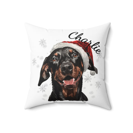 Christmas dog Cushions_Doberman-2 Personalised Dog Christmas Spun Polyester Square Throw Cushion with Insert