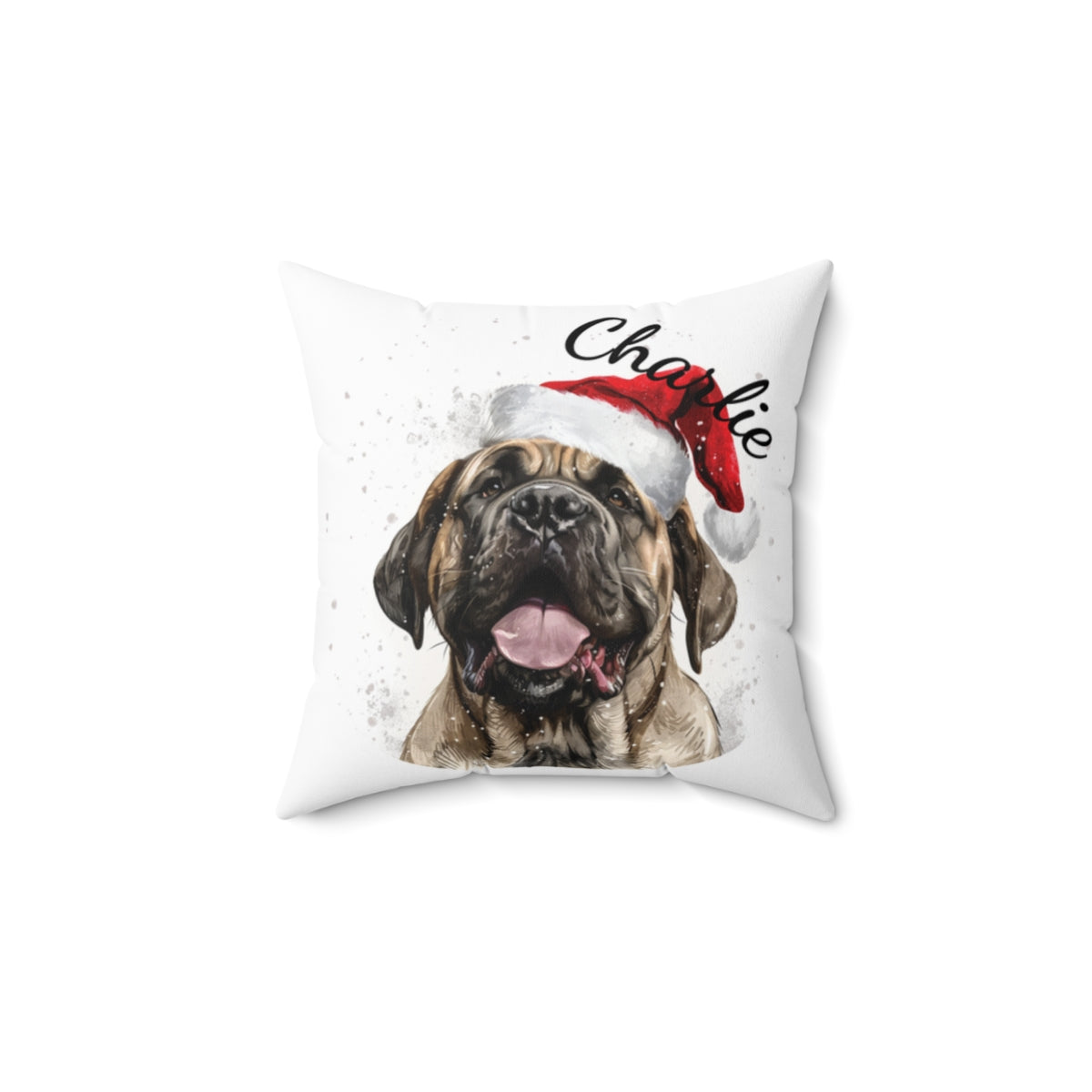 Christmas dog Cushions_English-Mastiff-1 Personalised Dog Christmas Spun Polyester Square Throw Cushion with Insert