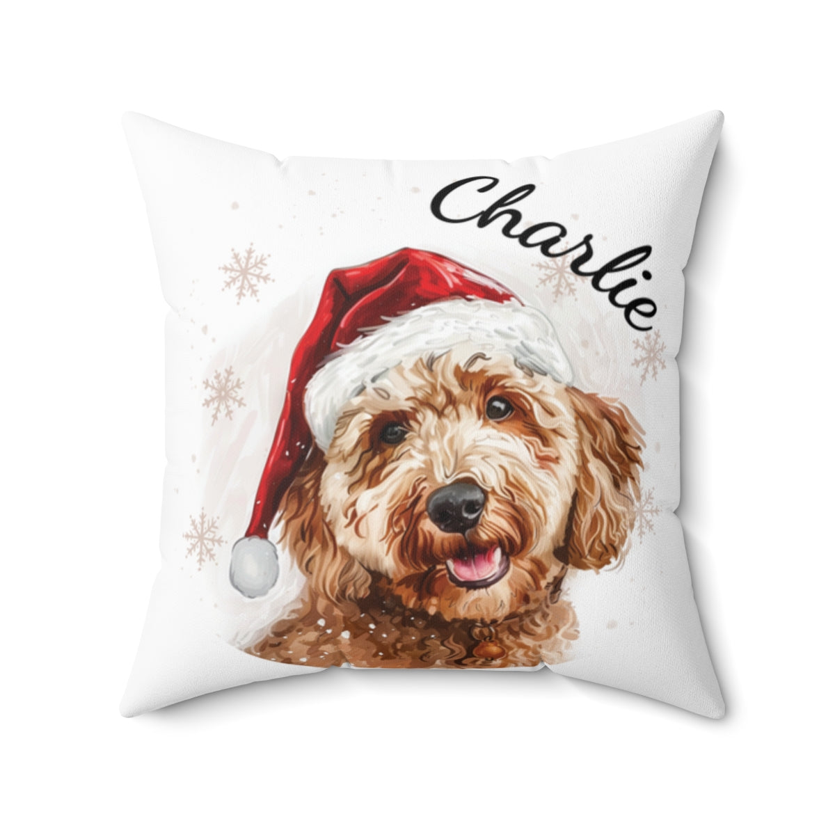Christmas dog Cushions_Goldendoodle-2 Personalised Dog Christmas Spun Polyester Square Throw Cushion with Insert