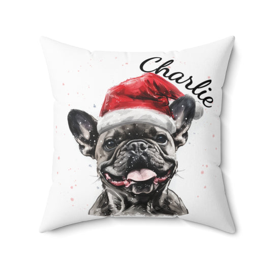 Christmas dog Cushions_French-Bulldog-2 Personalised Dog Christmas Spun Polyester Square Throw Cushion with Insert