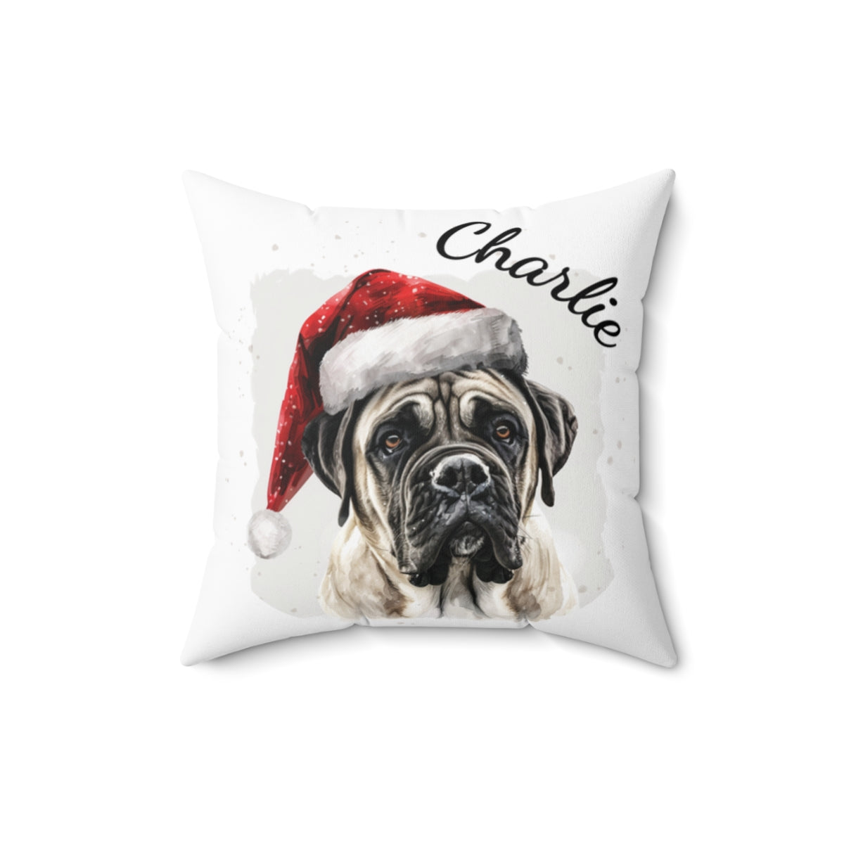 Christmas dog Cushions_English-Mastiff-2 Personalised Dog Christmas Spun Polyester Square Throw Cushion with Insert