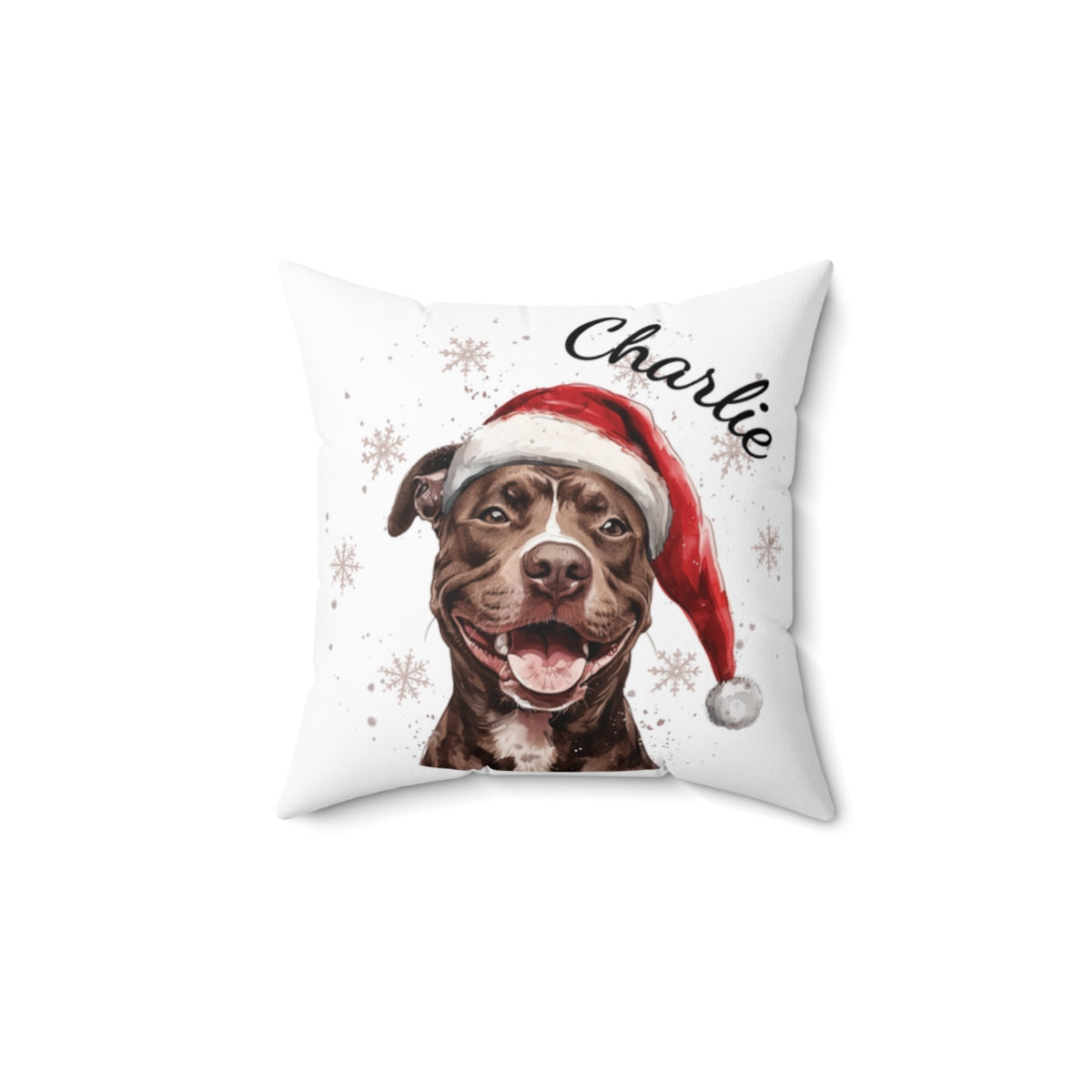 Christmas dog Cushions_Pitbull-1 Personalised Dog Christmas Spun Polyester Square Throw Cushion with Insert