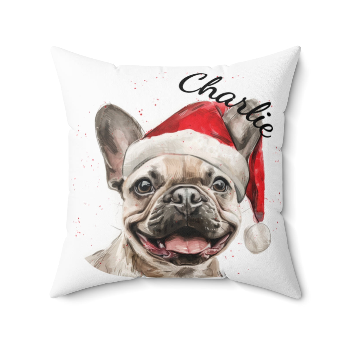 Christmas dog Cushions_French-Bulldog-3 Personalised Dog Christmas Spun Polyester Square Throw Cushion with Insert