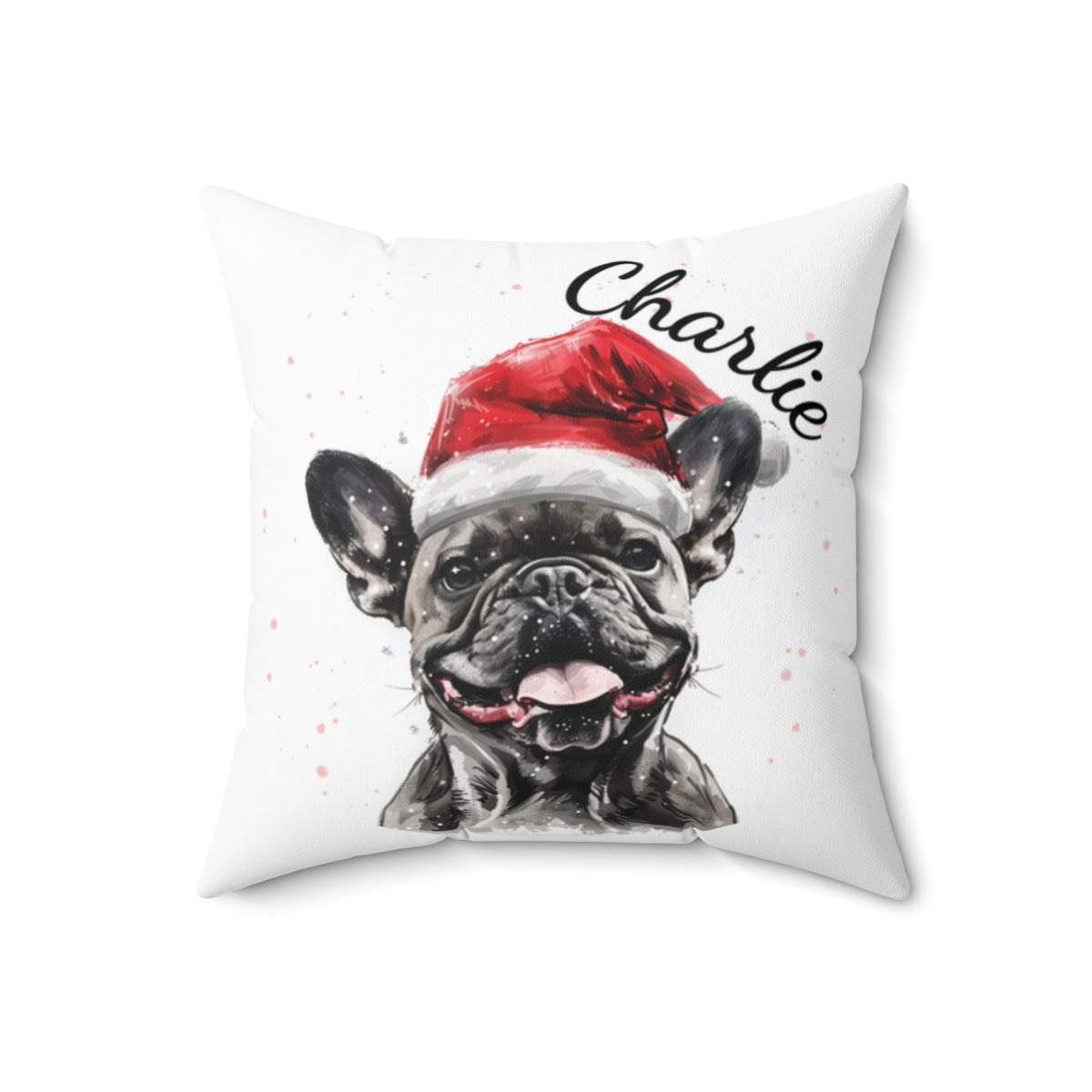 Christmas dog Cushions_French-Bulldog-2 Personalised Dog Christmas Spun Polyester Square Throw Cushion with Insert