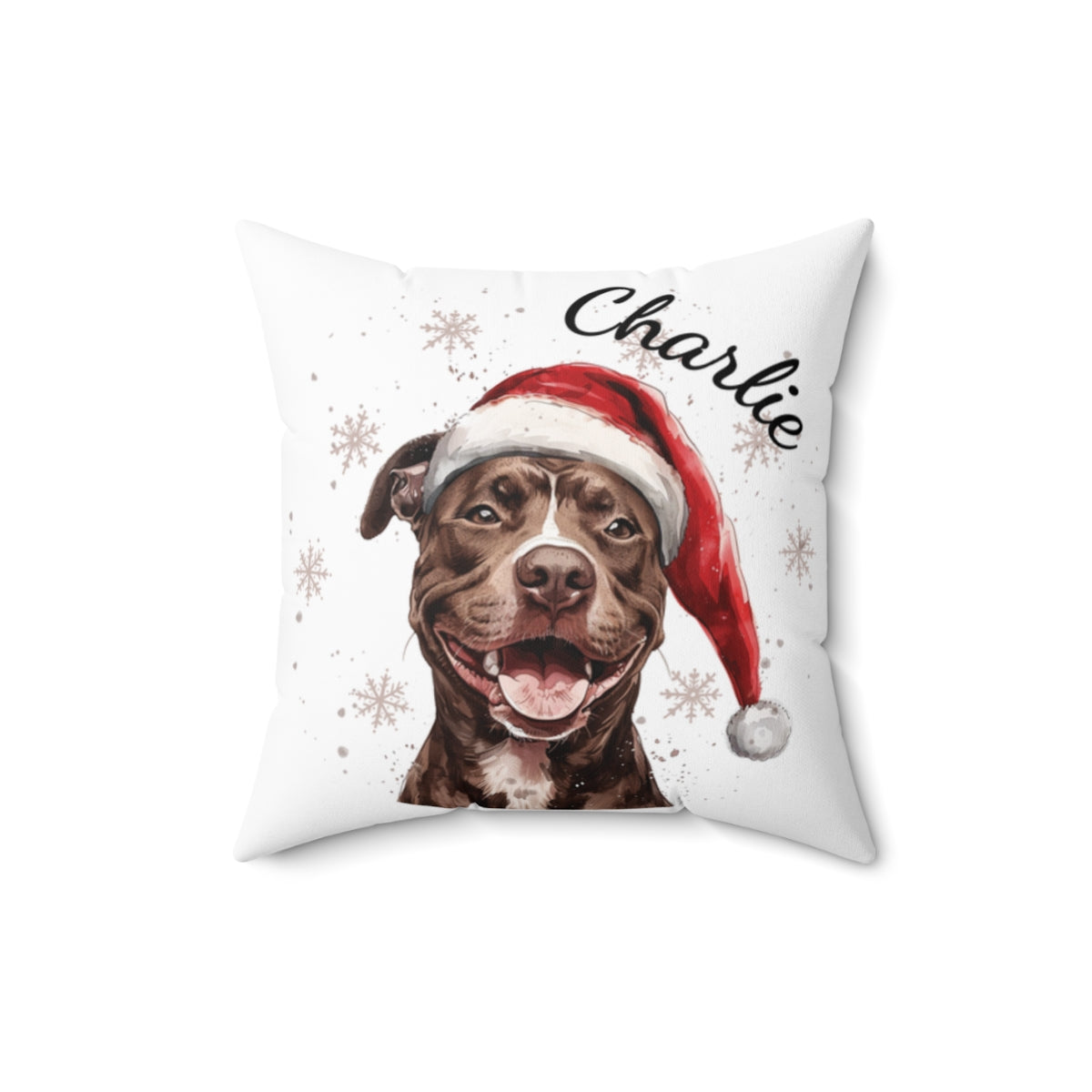 Christmas dog Cushions_Pitbull-1 Personalised Dog Christmas Spun Polyester Square Throw Cushion with Insert