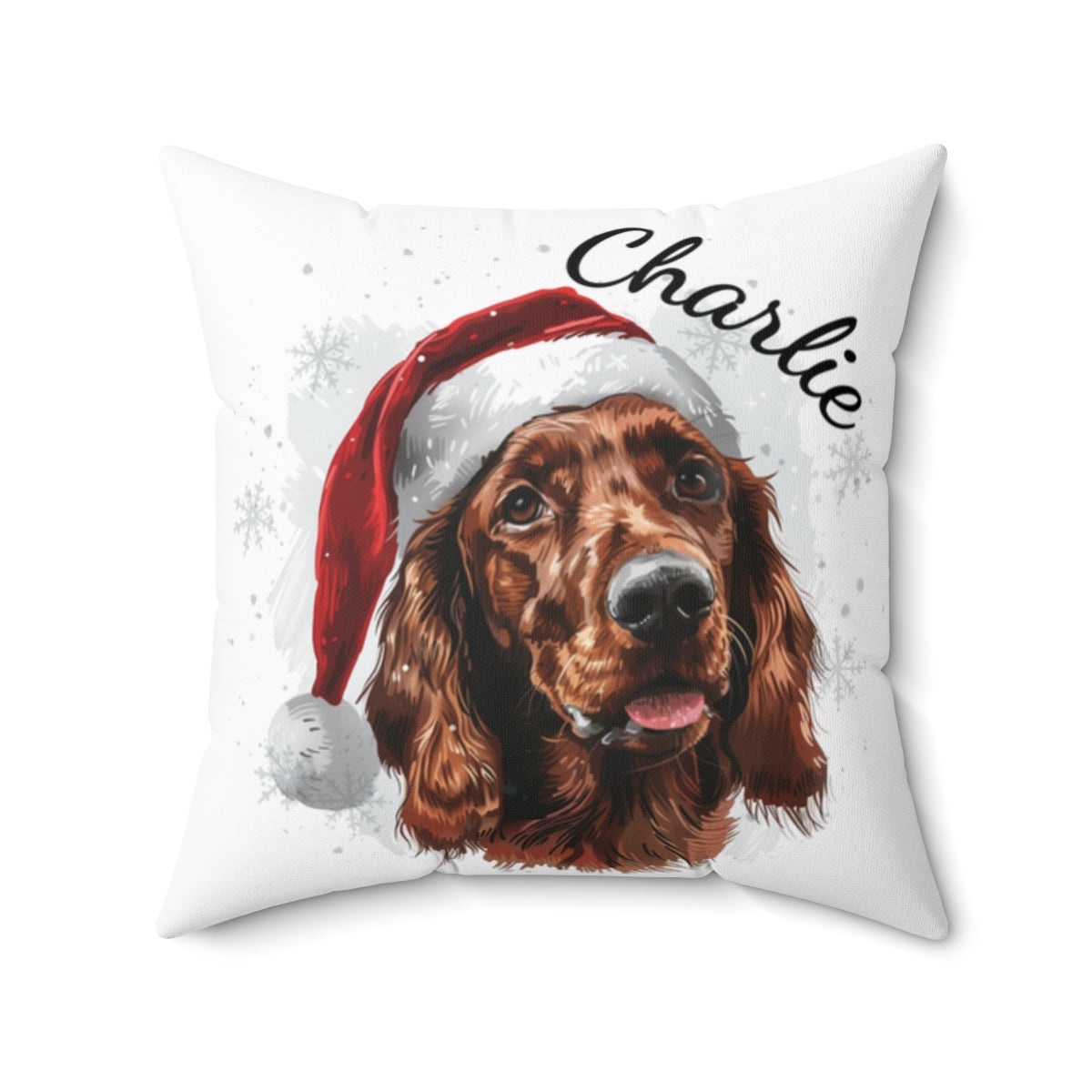 Christmas dog Cushions_Irish-Setter-1 Personalised Dog Christmas Spun Polyester Square Throw Cushion with Insert