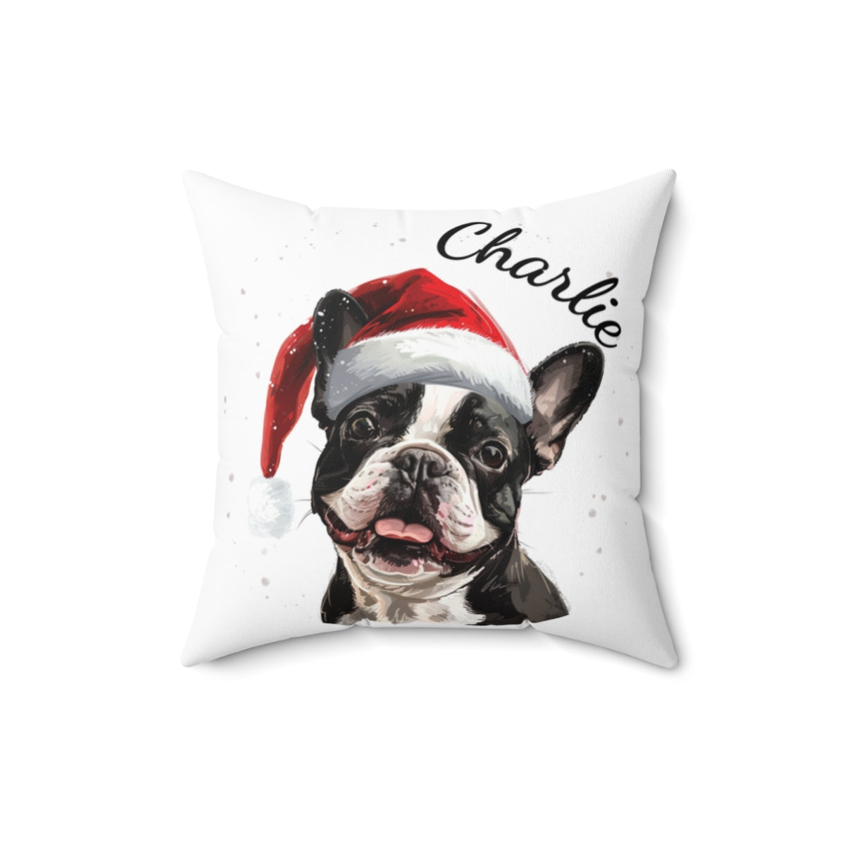Christmas dog Cushions_French-Bulldog-1 Personalised Dog Christmas Spun Polyester Square Throw Cushion with Insert