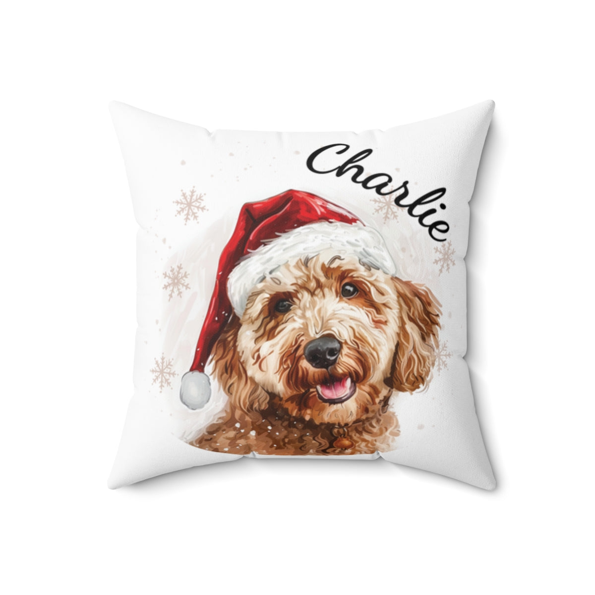 Christmas dog Cushions_Goldendoodle-2 Personalised Dog Christmas Spun Polyester Square Throw Cushion with Insert