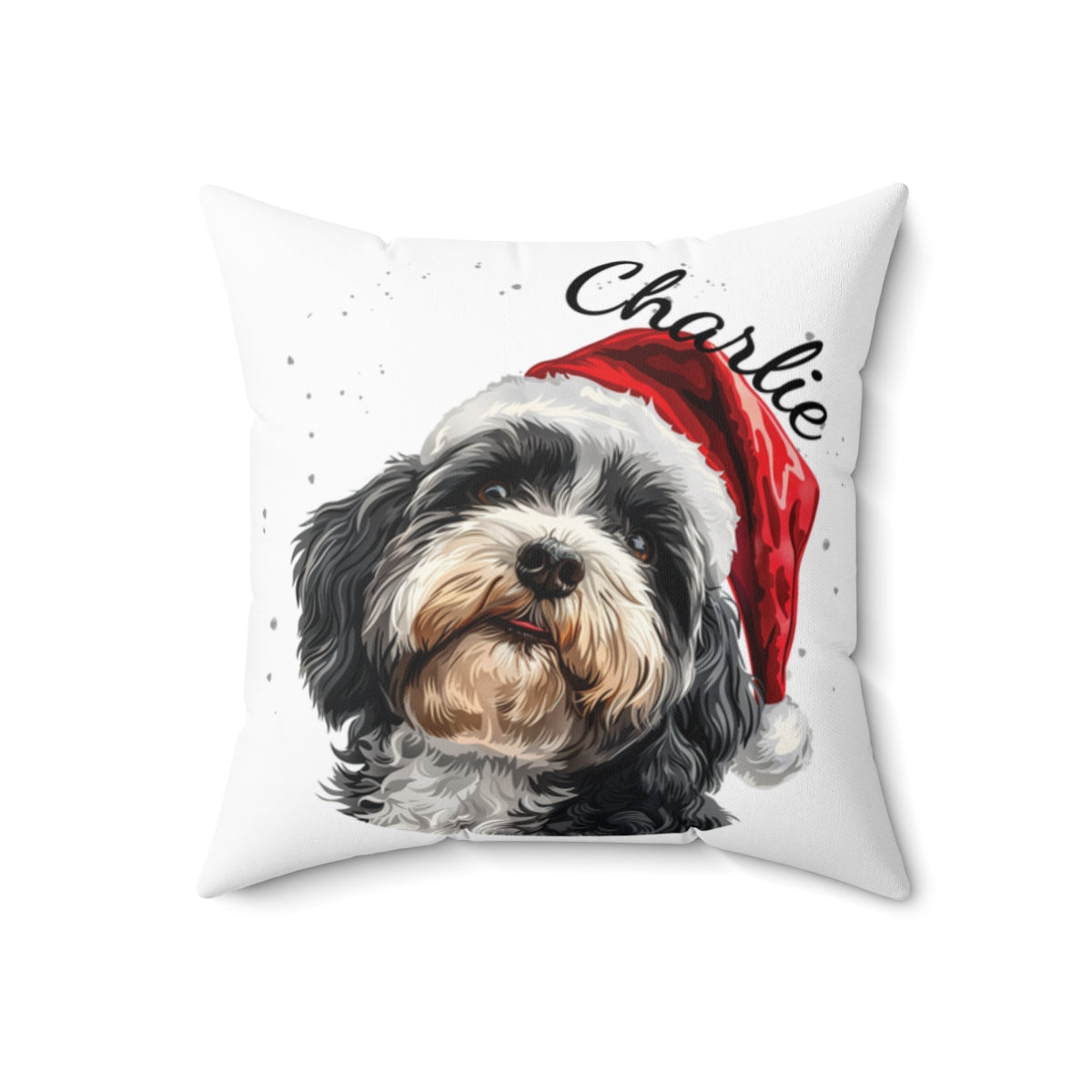 Christmas dog Cushions_Havanese-3 Personalised Dog Christmas Spun Polyester Square Throw Cushion with Insert