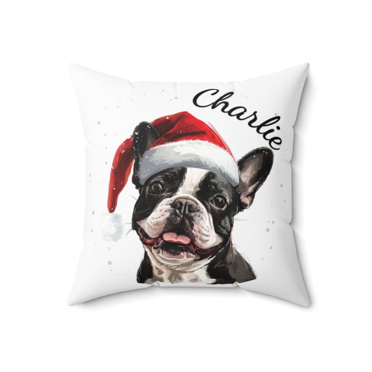 Christmas dog Cushions_French-Bulldog-1 Personalised Dog Christmas Spun Polyester Square Throw Cushion with Insert