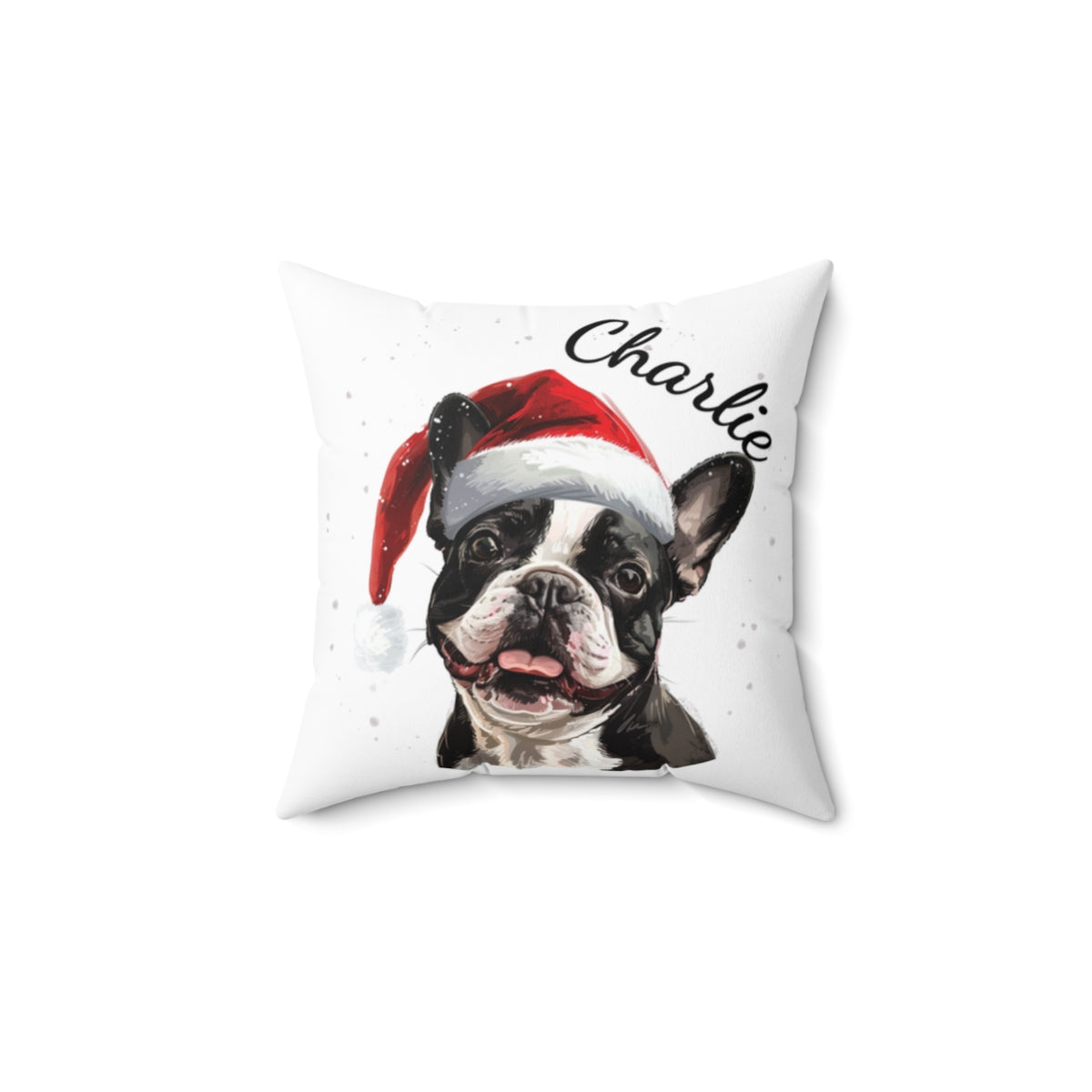 Christmas dog Cushions_French-Bulldog-1 Personalised Dog Christmas Spun Polyester Square Throw Cushion with Insert