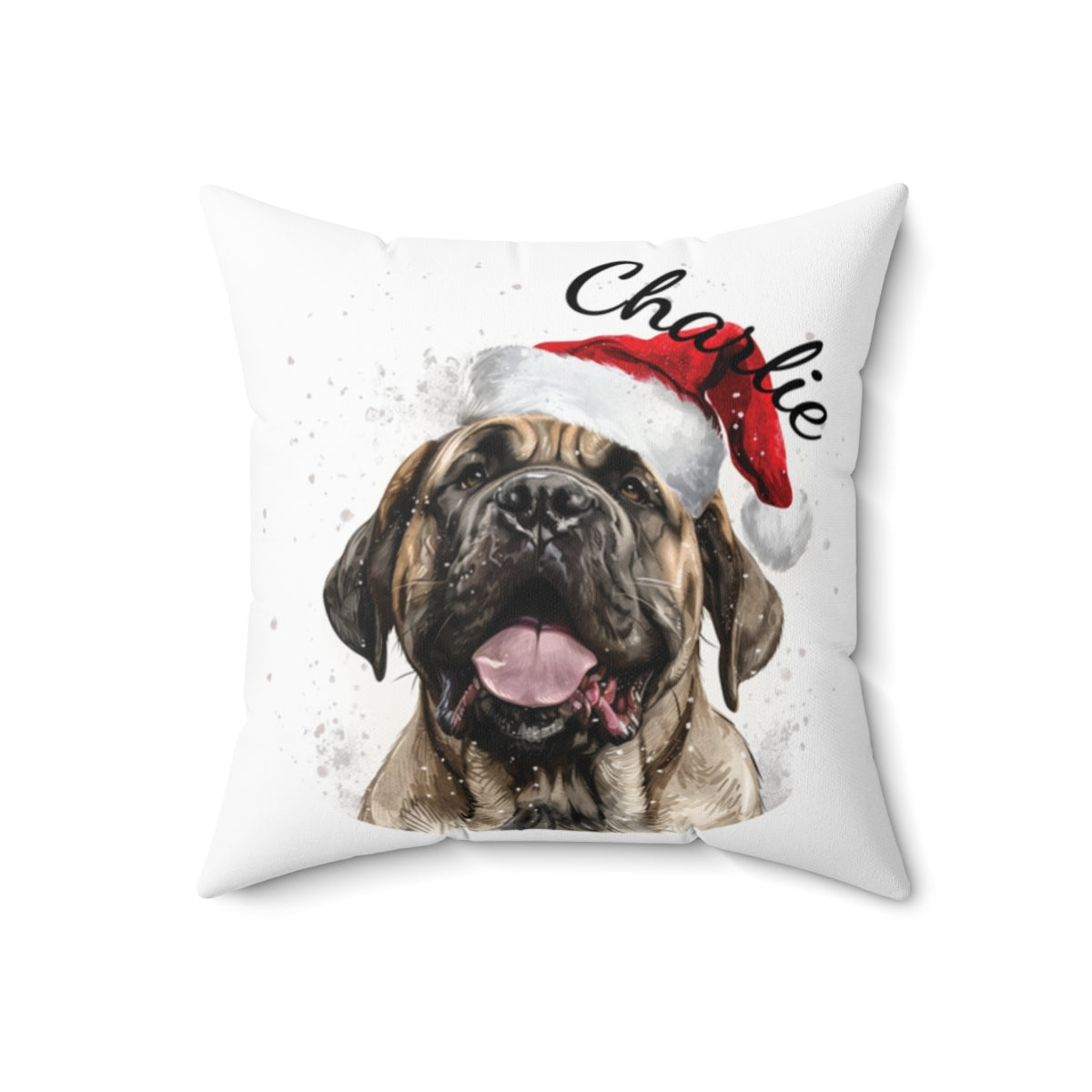 Christmas dog Cushions_English-Mastiff-1 Personalised Dog Christmas Spun Polyester Square Throw Cushion with Insert