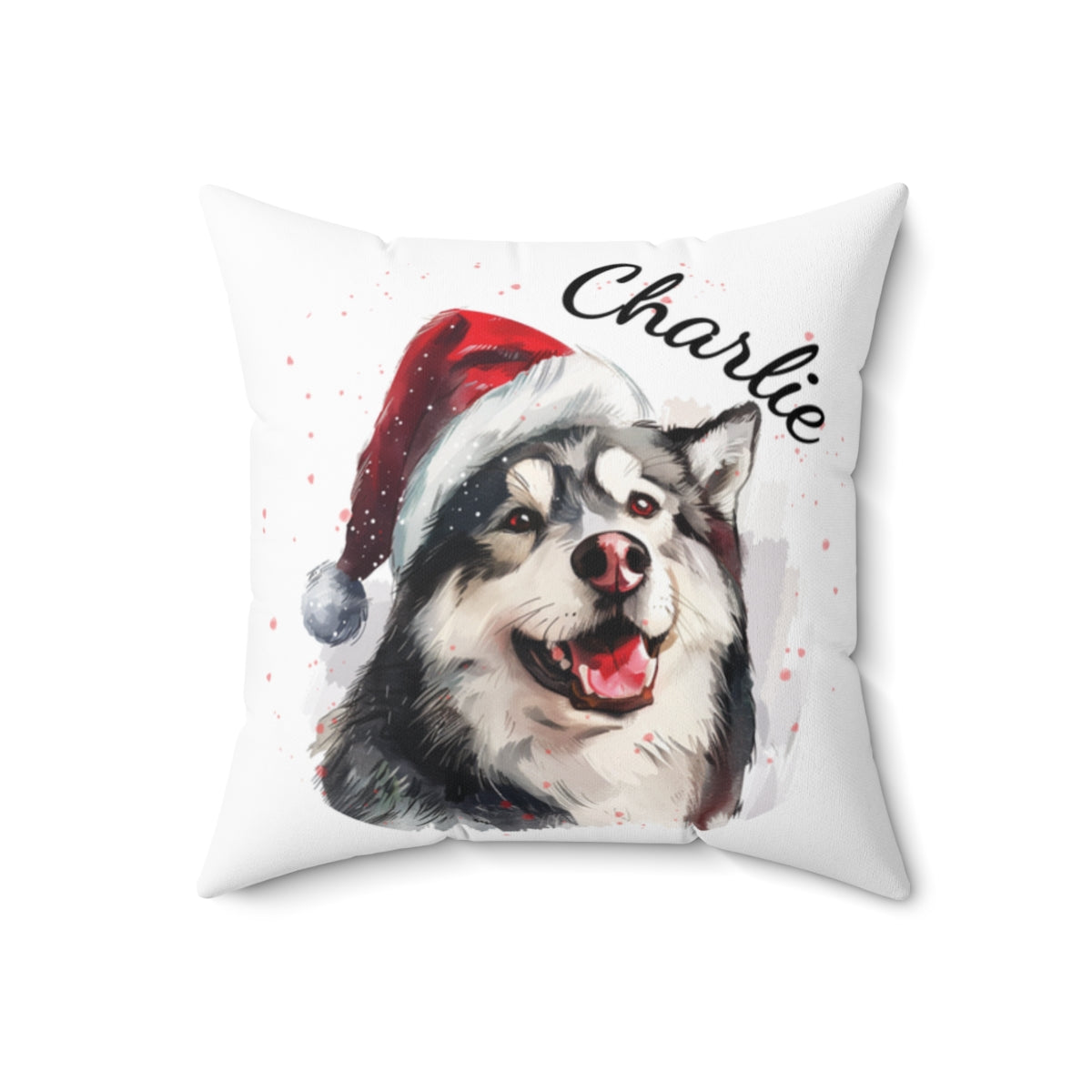 Christmas dog Cushions_Alaskan-Malamute-1 Personalised Dog Christmas Spun Polyester Square Throw Cushion with Insert