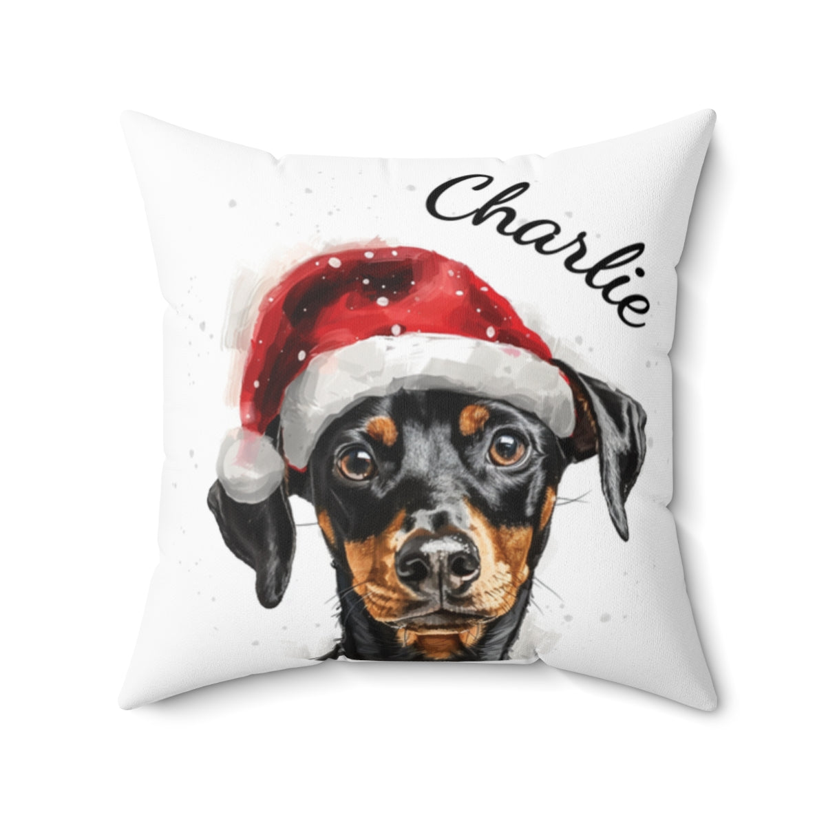 Christmas dog Cushions_German-Pinscher-1 Personalised Dog Christmas Spun Polyester Square Throw Cushion with Insert