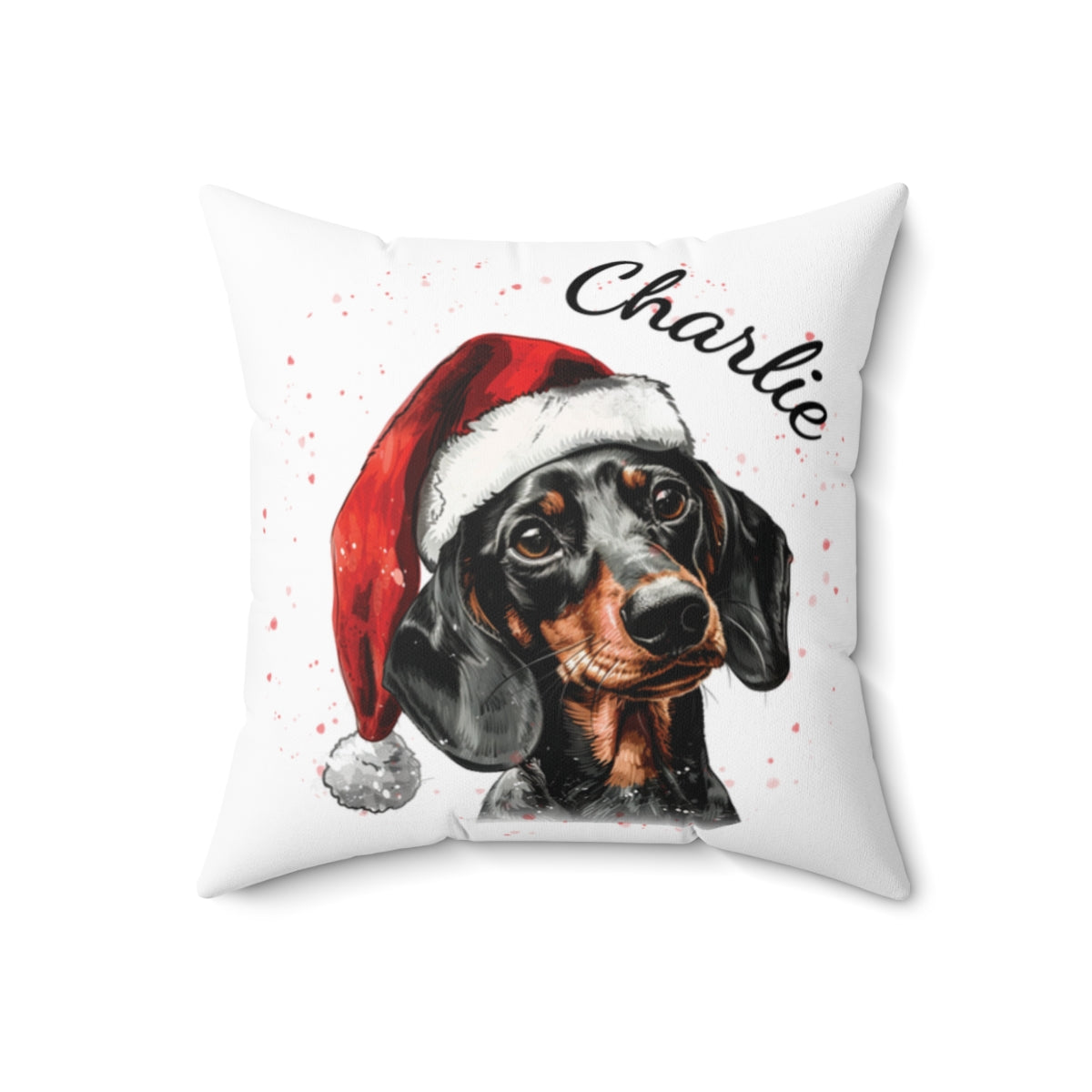 Christmas dog Cushions_Dachshund-2 Personalised Dog Christmas Spun Polyester Square Throw Cushion with Insert
