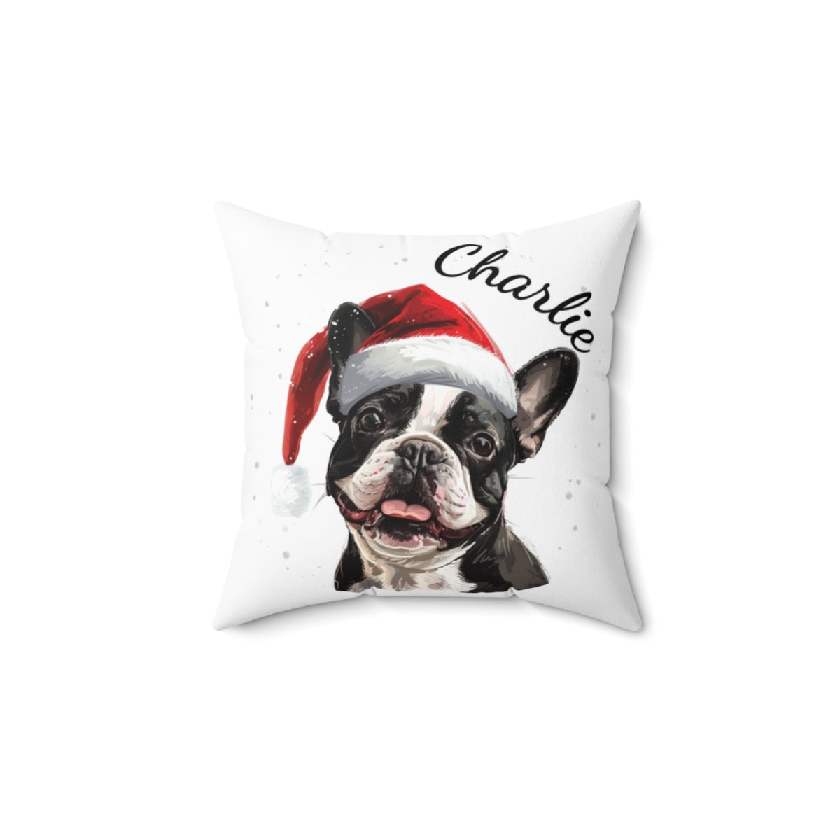 Christmas dog Cushions_French-Bulldog-1 Personalised Dog Christmas Spun Polyester Square Throw Cushion with Insert