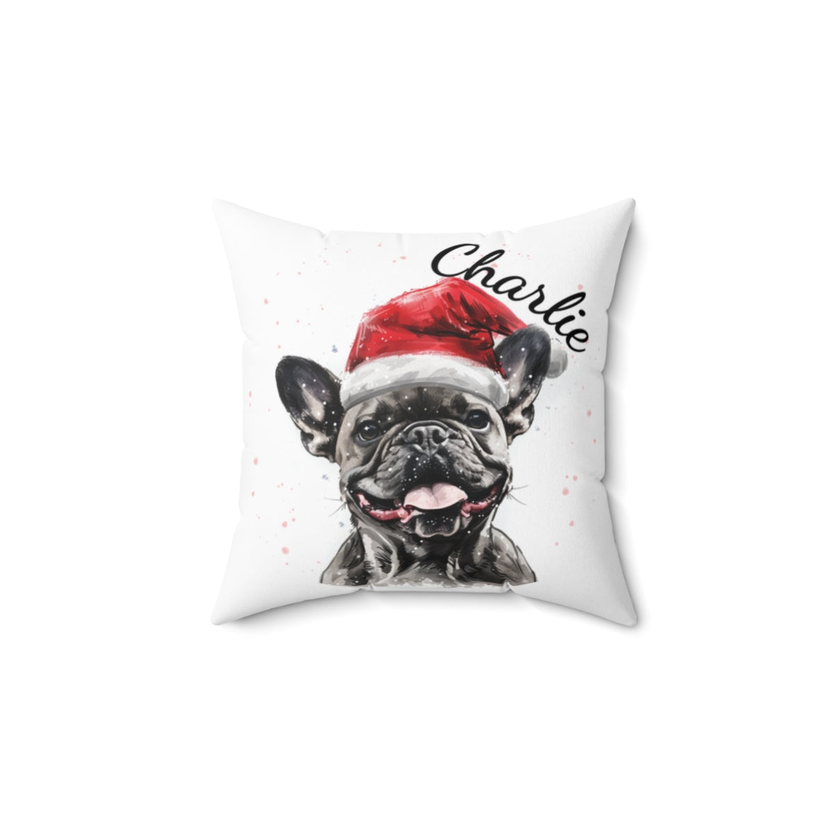 Christmas dog Cushions_French-Bulldog-2 Personalised Dog Christmas Spun Polyester Square Throw Cushion with Insert