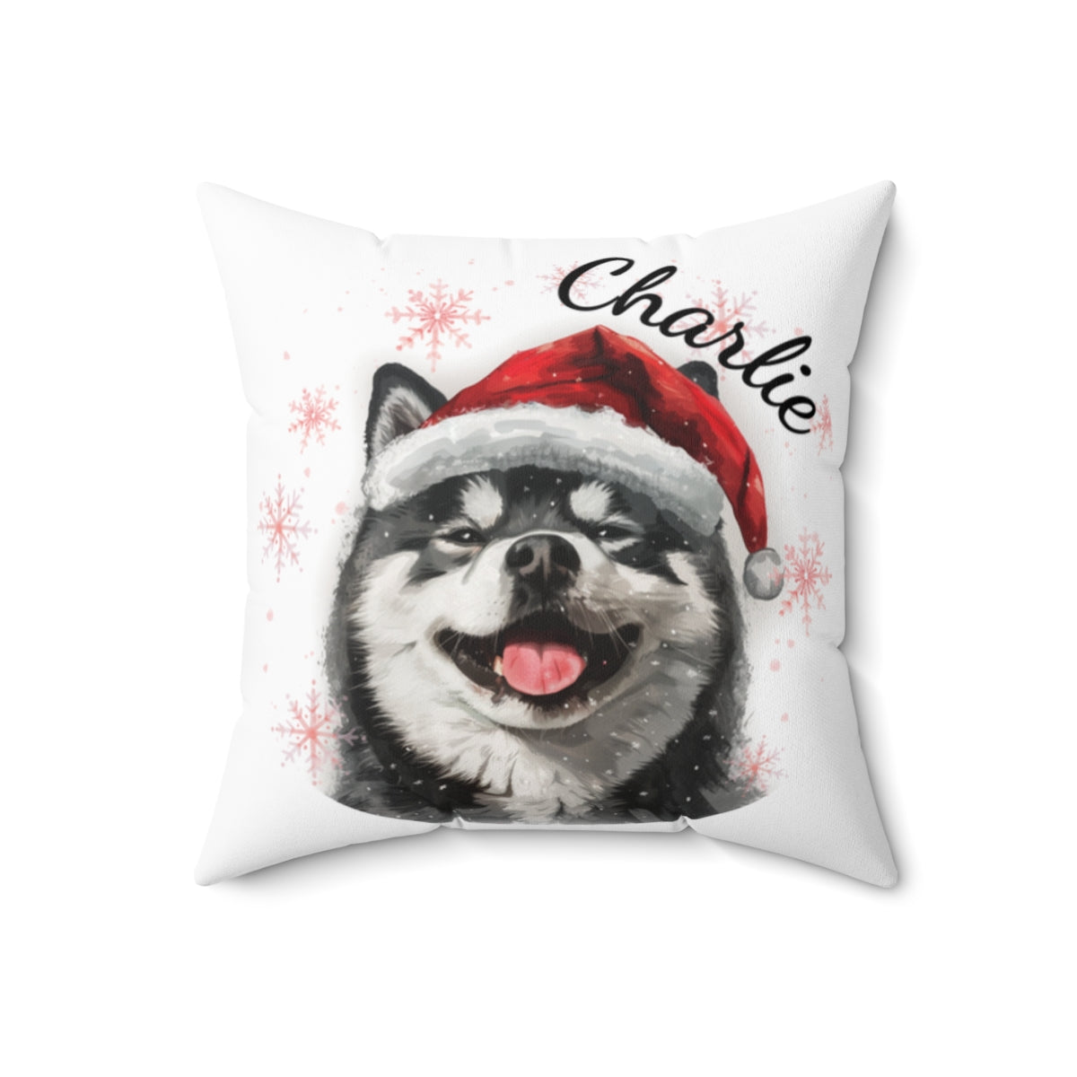 Christmas dog Cushions_Akita-2 Personalised Dog Christmas Spun Polyester Square Throw Cushion with Insert