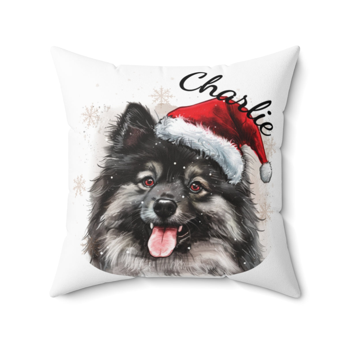 Christmas dog Cushions_Keeshond-2 Personalised Dog Christmas Spun Polyester Square Throw Cushion with Insert