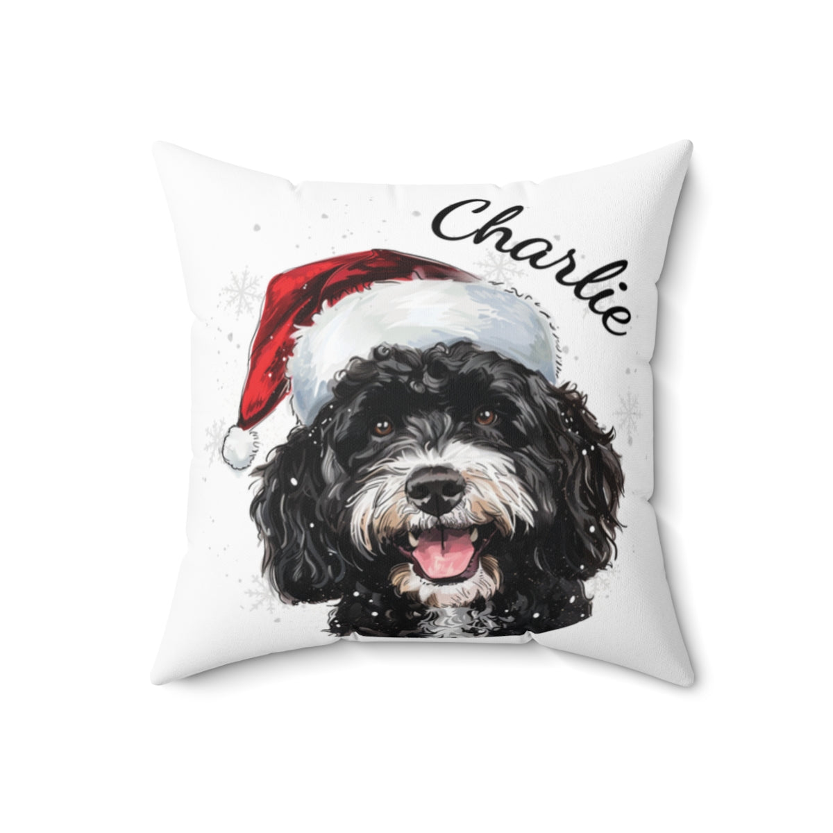 Christmas dog Cushions_Portuguese-Water-1 Personalised Dog Christmas Spun Polyester Square Throw Cushion with Insert