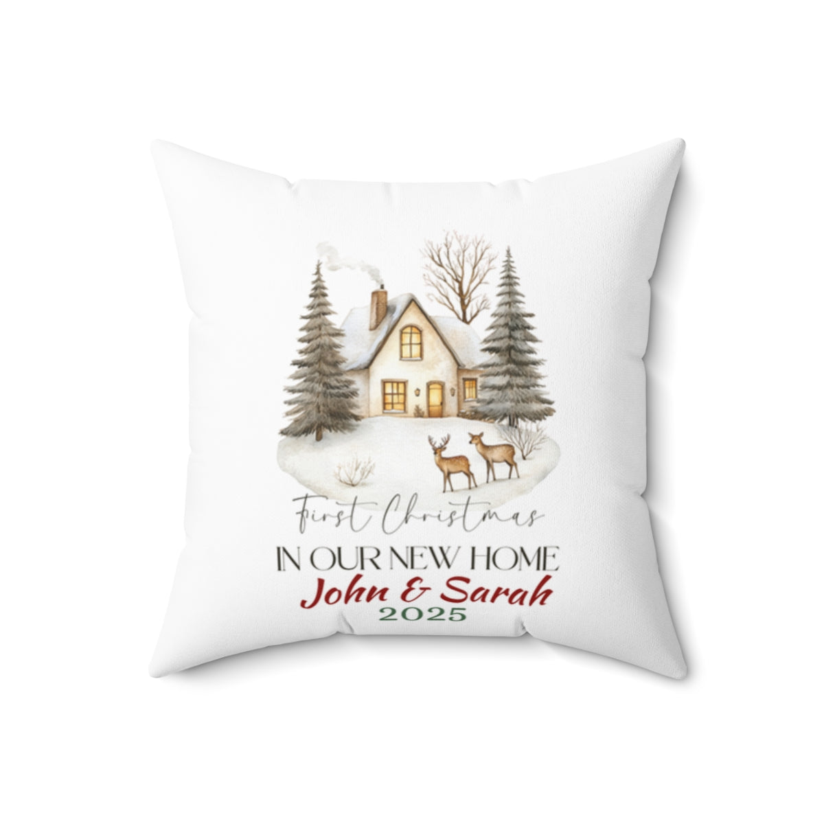Christmas Home Cushions_14, Our First Christmas in our New home Square Throw Pillow