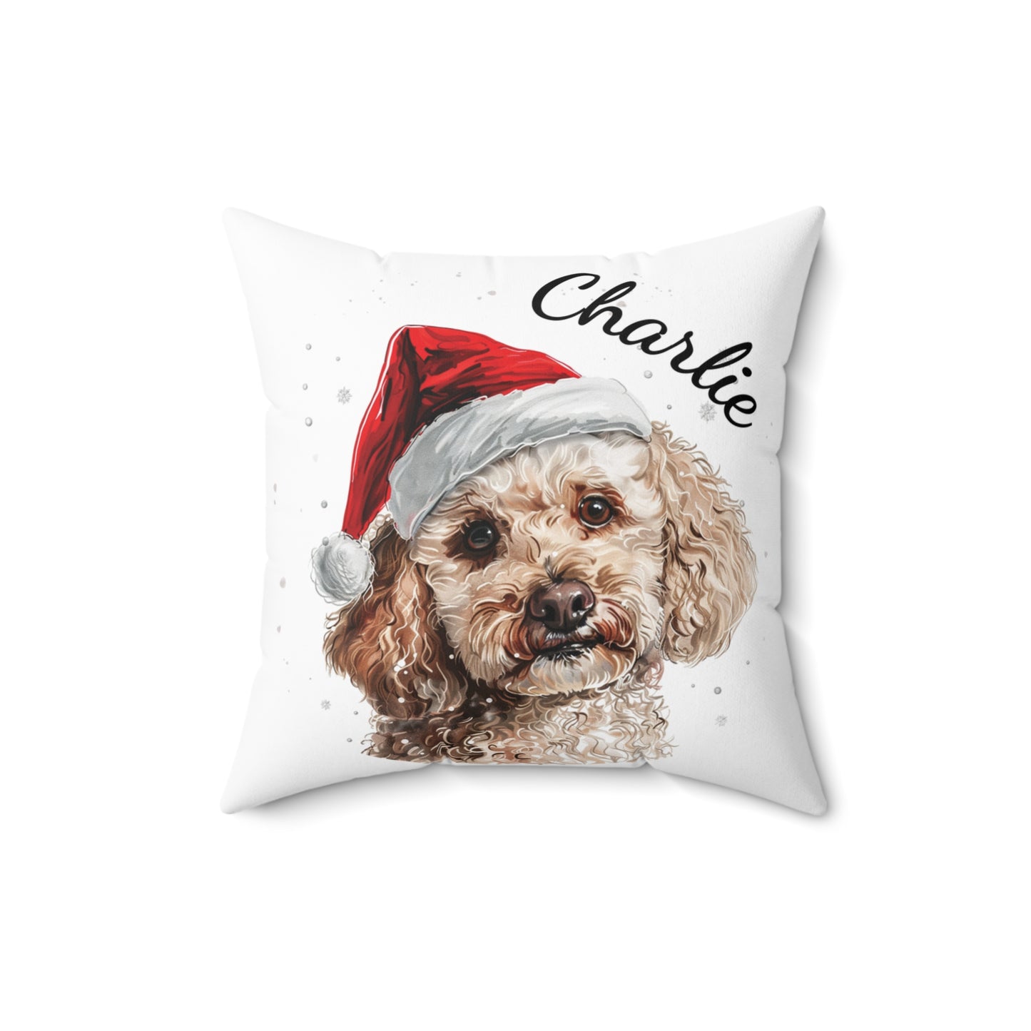Personalised Dog Christmas Cushion, Poodle Pillow with Santa Hat, Custom Pet Portrait Pillow, Holiday Home Decor