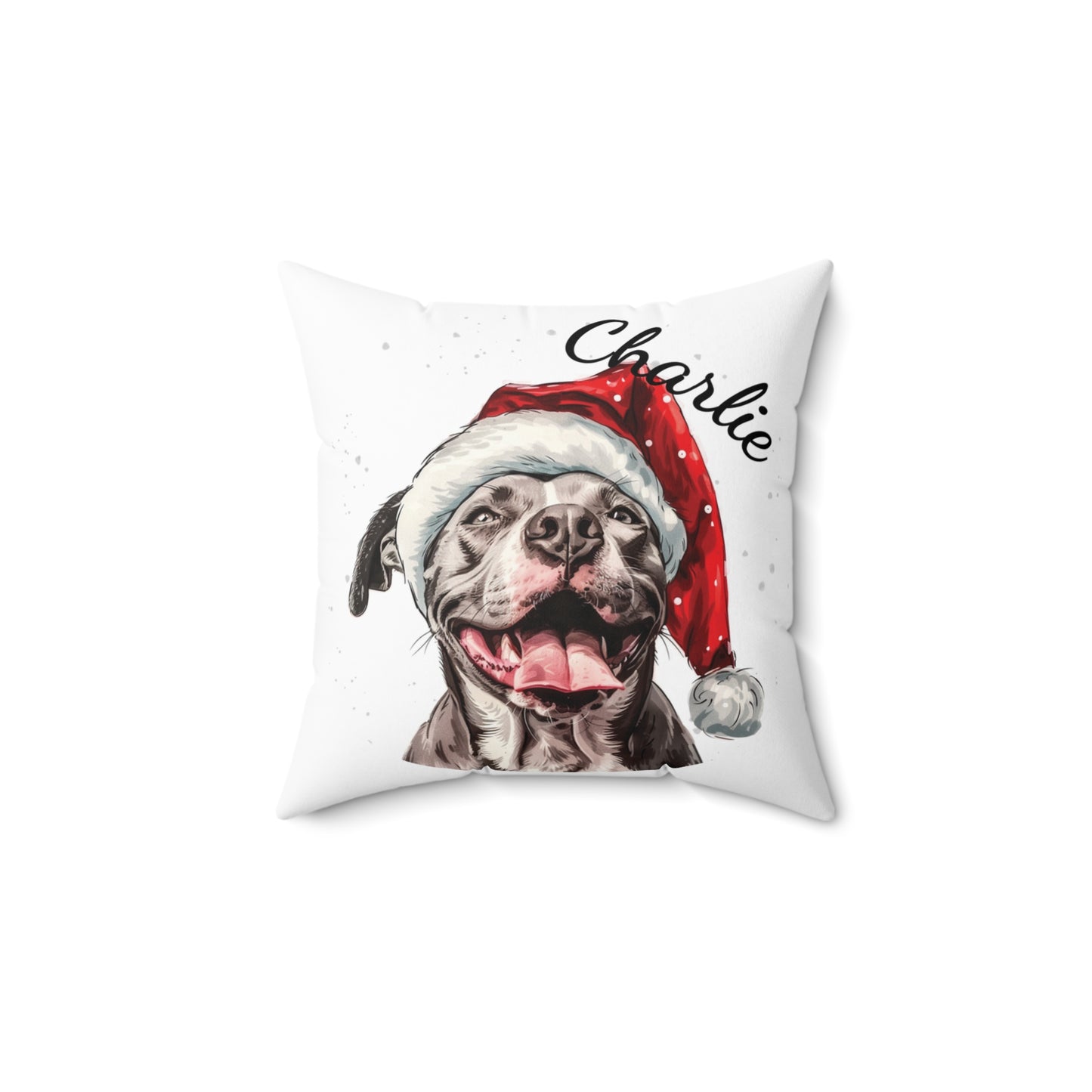 Personalized Dog Christmas Pillow, Santa Hat Pitbull Cushion, Custom Pet Gift, Holiday Decor, Spun Polyester Throw, Cute Christmas Gifts