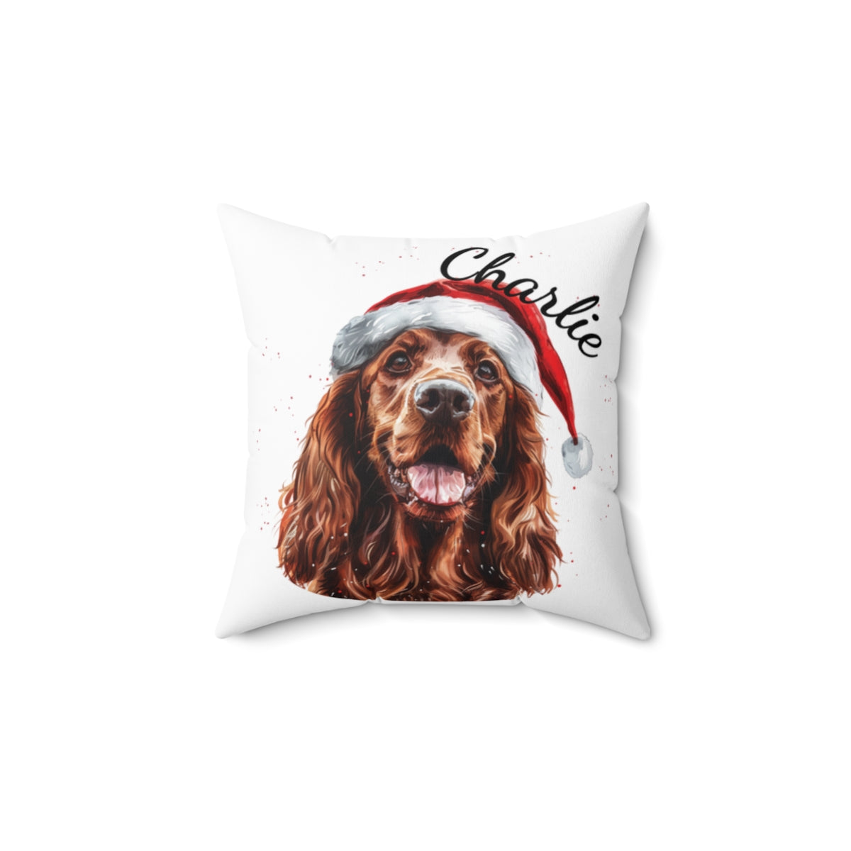 Christmas dog Cushions_Irish_Setter-2 Personalised Dog Christmas Spun Polyester Square Throw Cushion with Insert