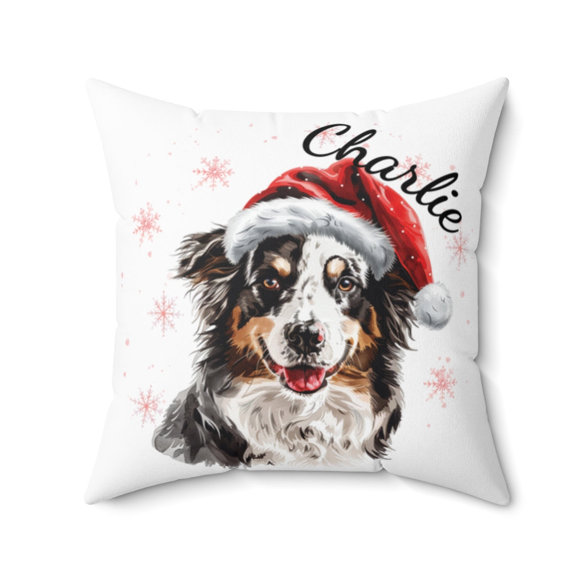 Christmas dog Cushions_Australia-Shephered-1 Personalised Dog Christmas Spun Polyester Square Throw Cushion with Insert