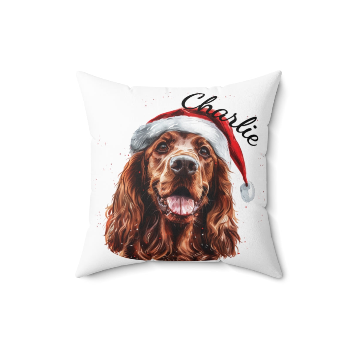 Christmas dog Cushions_Irish_Setter-2 Personalised Dog Christmas Spun Polyester Square Throw Cushion with Insert