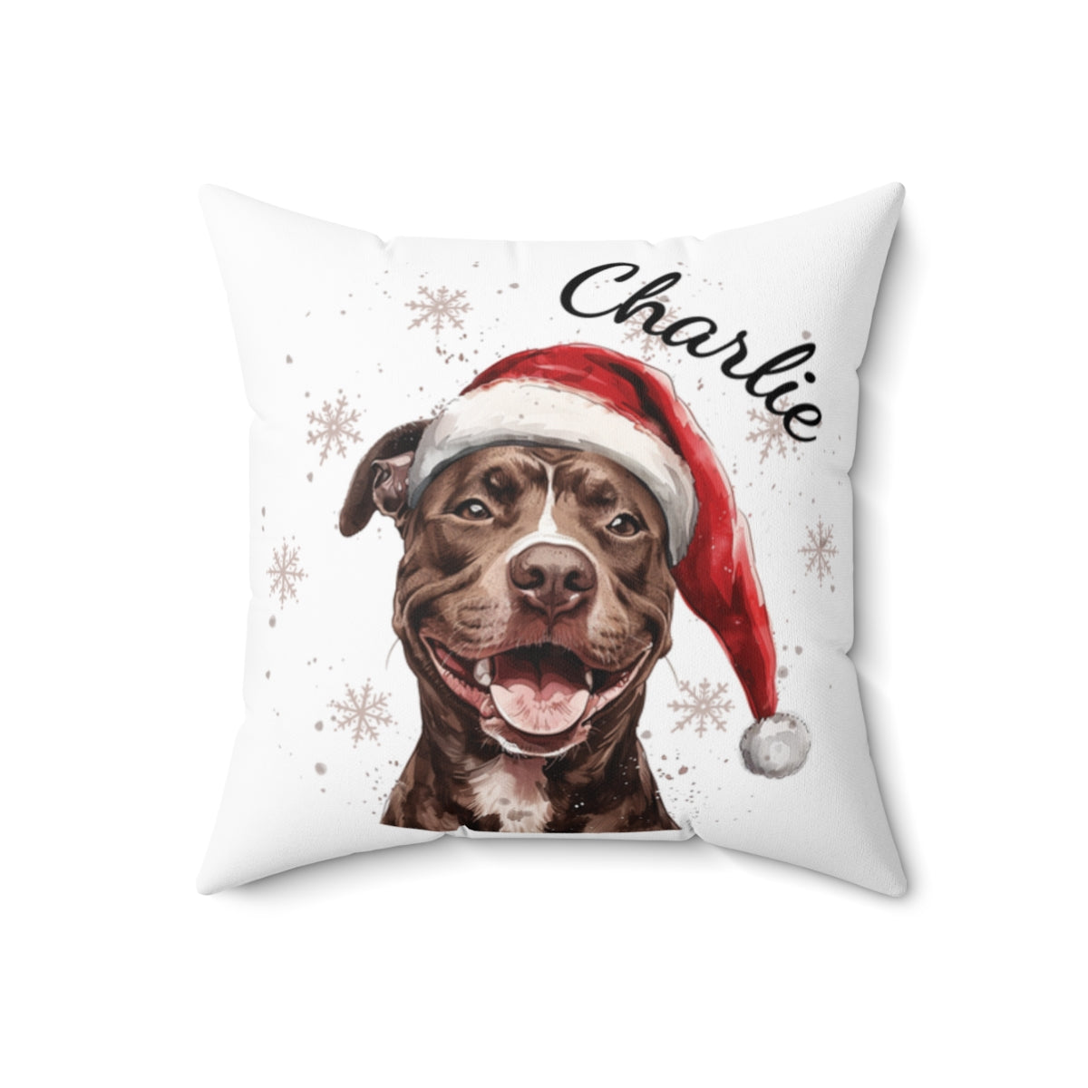 Christmas dog Cushions_Pitbull-1 Personalised Dog Christmas Spun Polyester Square Throw Cushion with Insert